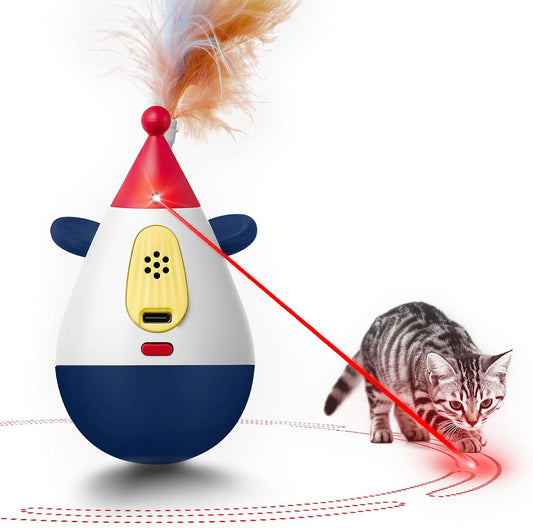 Laser Cat Toys for Indoor Cats, Automatic Interactive Cat Toy, Rechargeable 360° Auto-Spin Self-Balancing Laser Pointer with Catnip Hole & Feather, 3-Speed Random Trajectories for Bored Cats