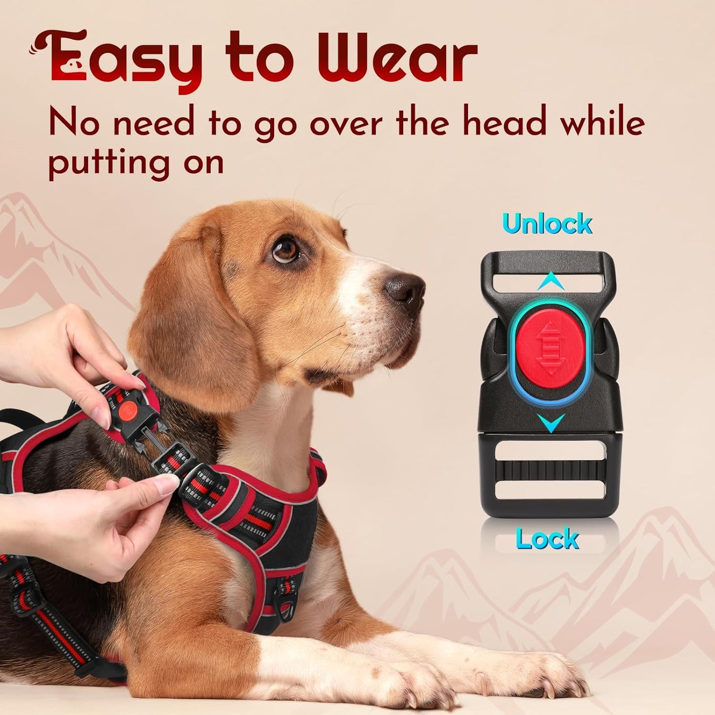 Eagloo Dog Harness for Large Dogs, Easy Wearing with 3 Buckles, Adjustable No Pull Pet Harness with 2 Rings for Walking, No Chock Reflective Soft Padded Vest with Control Handle, Black & Red, L