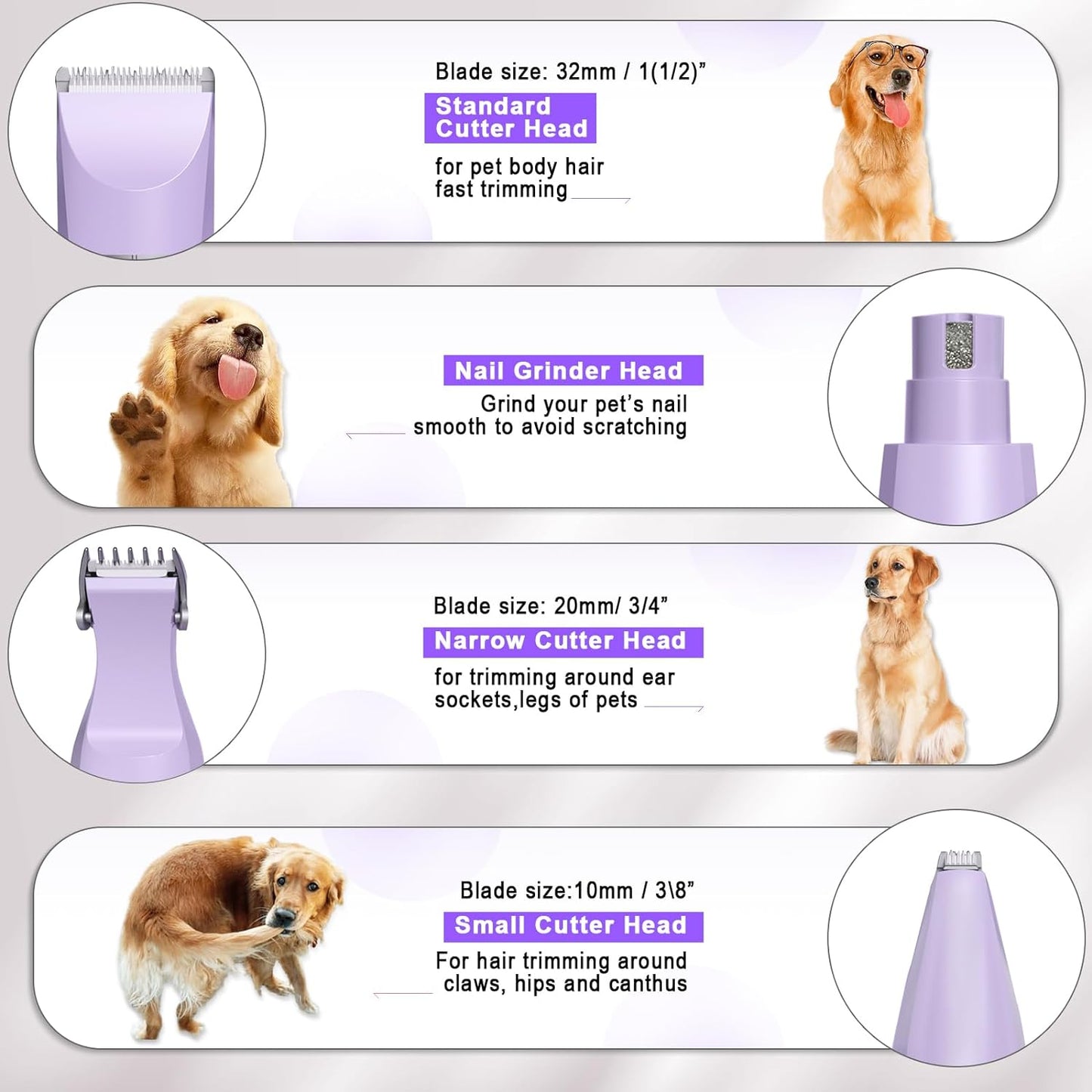 Dog Grooming Clippers Kit-Electric Rechargeable Cat Trimmer Tools-Cordless Quiet Pet Nail Paw Grinder-4 in 1 Multifunctional Low Noise Shaver-Razor for feet Face Ears Toenail Eye