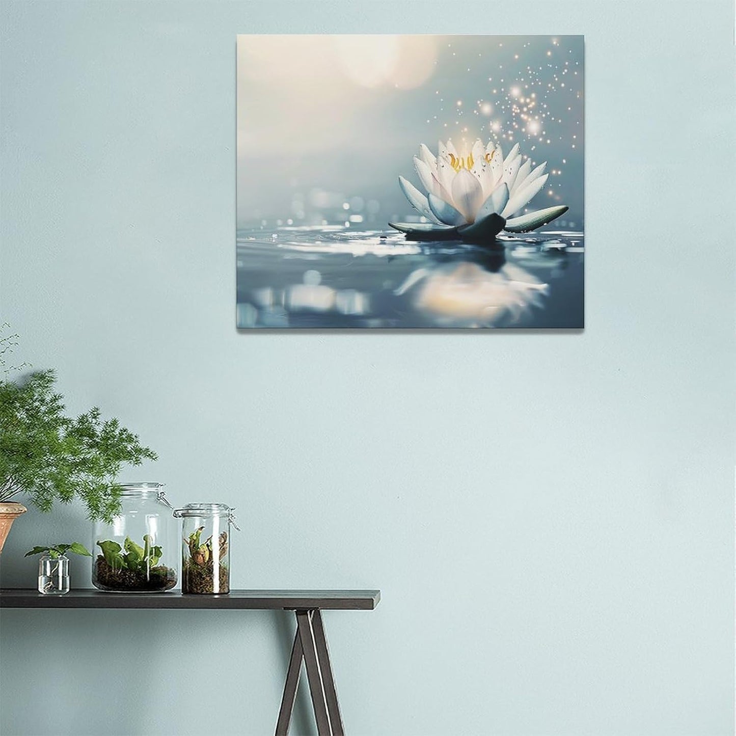 Bathroom Lotus Wall Art Floral Pictures Zen Meditation Wall Decor Yoga Spa Spiritual Canvas Print Painting Artwork for Bathroom Restroom Living Room Bedroom 20"x24"