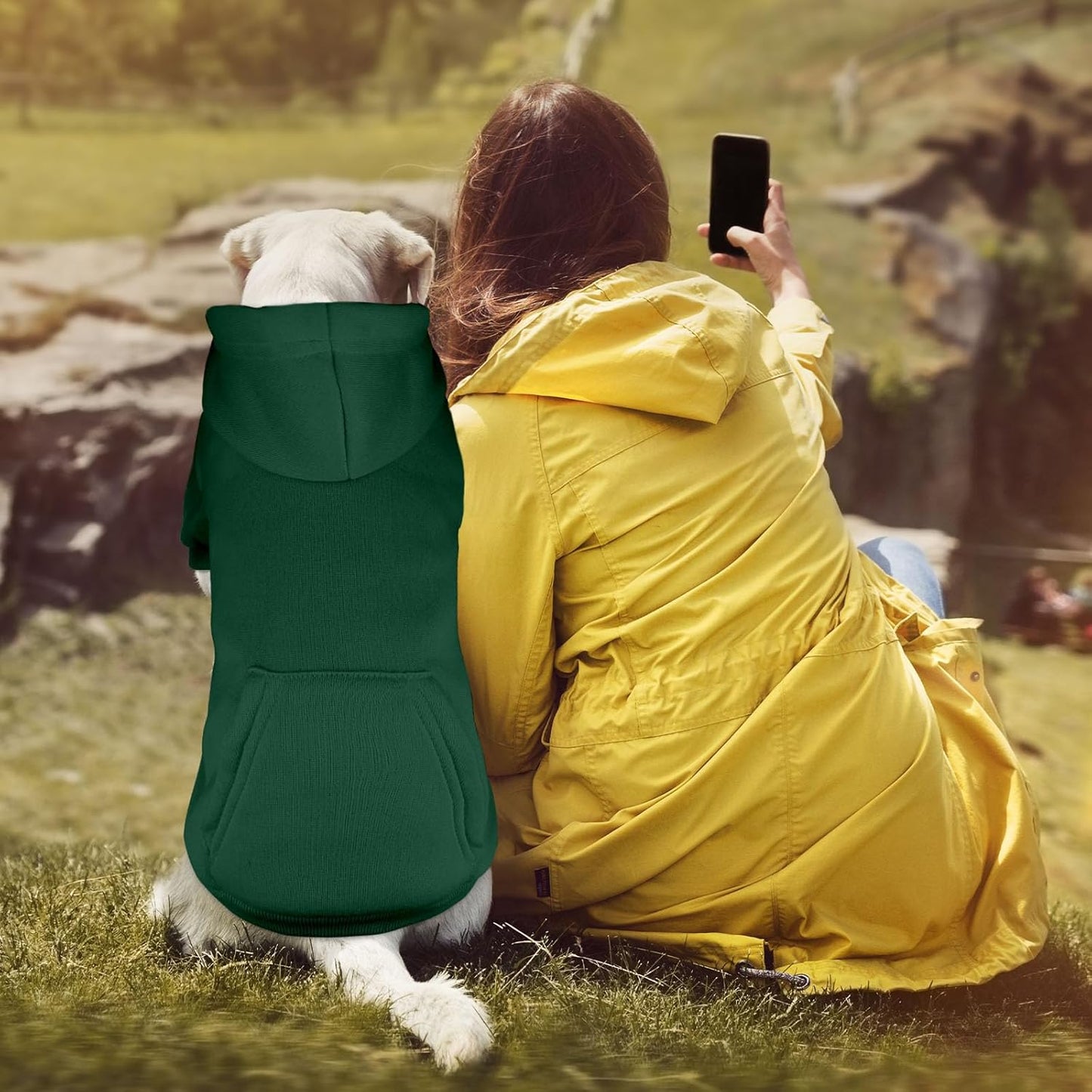 Dog Sweaters for Large Dogs Pet Sweater Solid Soft Brushed Fleece Dog Hoodie Clothes Pet Hoodie Sweatshirt with Pocket(Green-L)