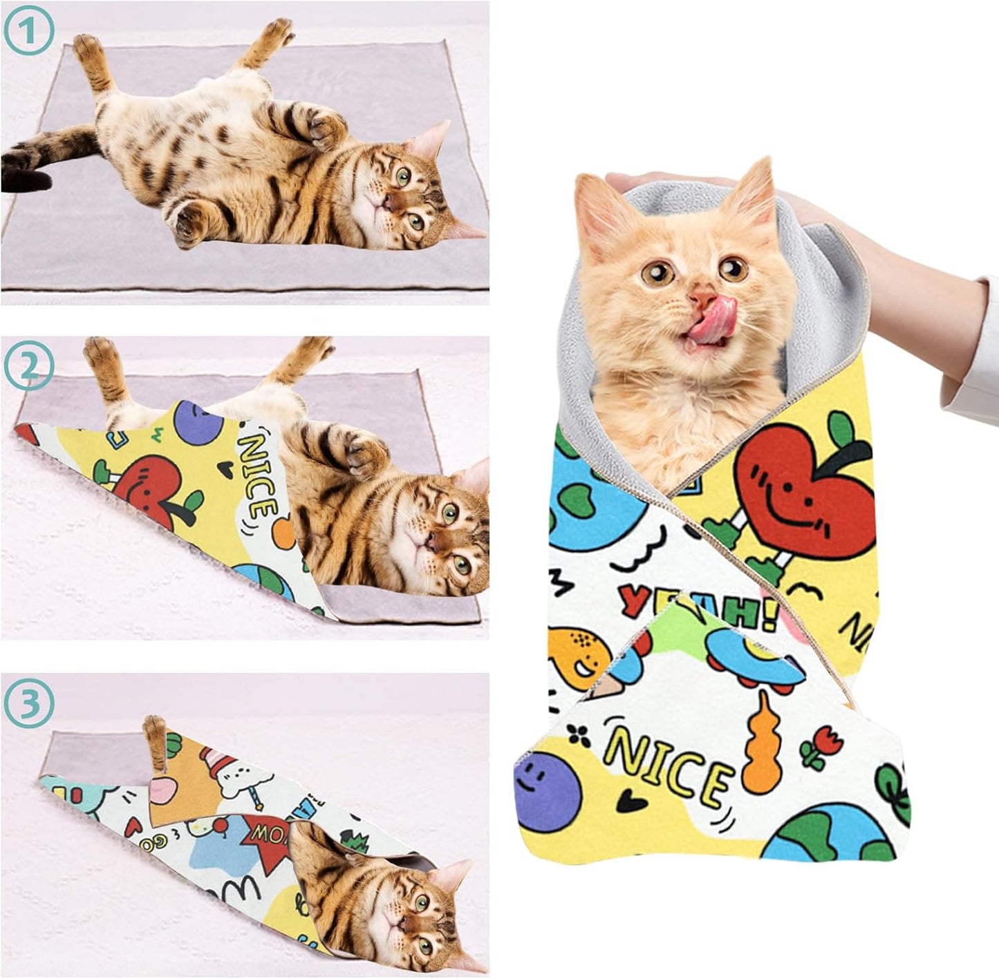 Cat Grooming Wrap, 2pcs [L+XL] Cat Restraint Wrap for Nail Clipping, Ear Cleaning, and Teeth Brushing, Self-Adherent, Anti-Bite, Anti-Scratch, Anti Scratch, Rabbit + Make-up