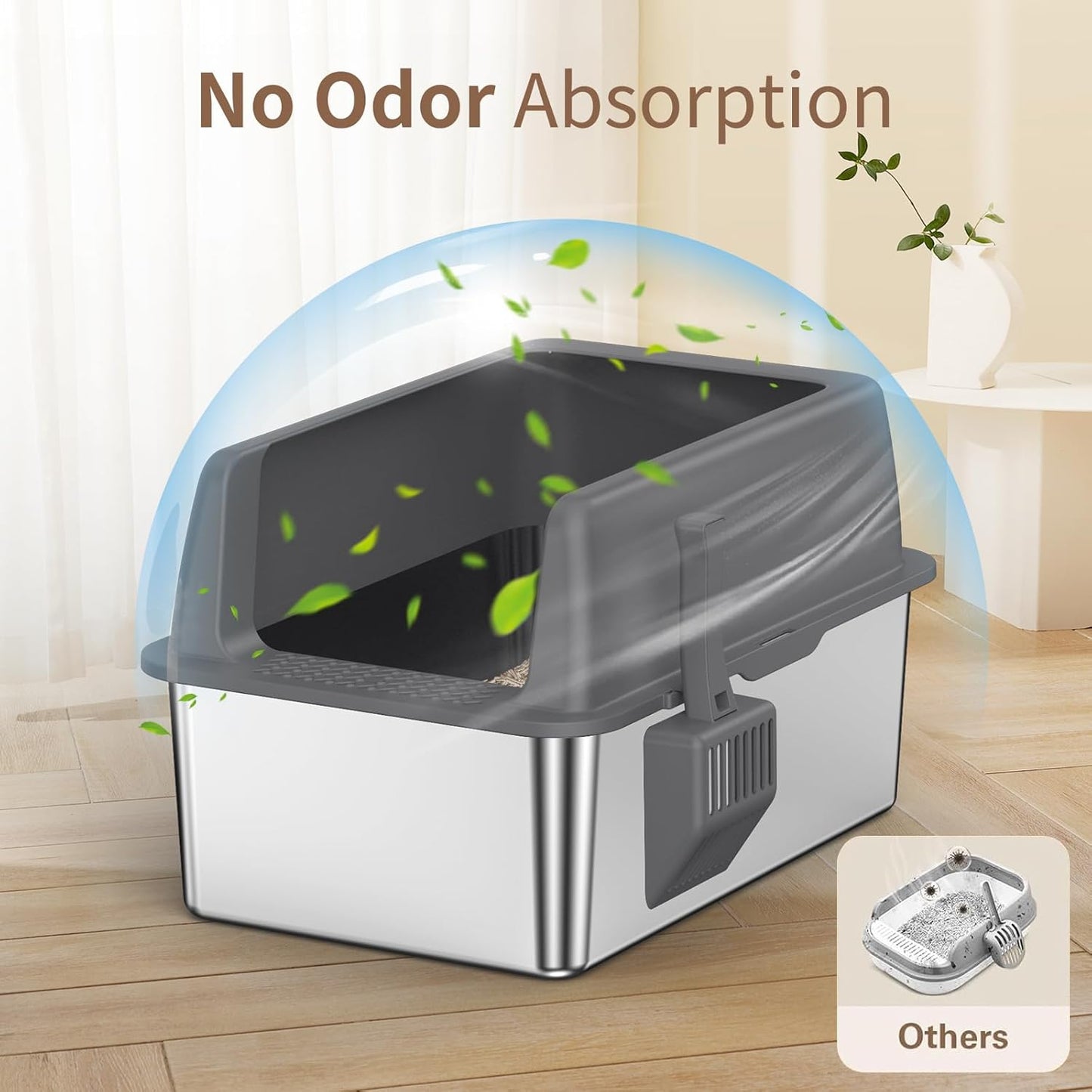 Zarler Stainless Steel Litter Box with Lid, 8” Deep Extra Large Cat Litter Boxes, XL Metal Litter Box for Big Cats with High Sided, Grey (Non-Sticky, Easy to Clean, Anti-Urine Leakage)