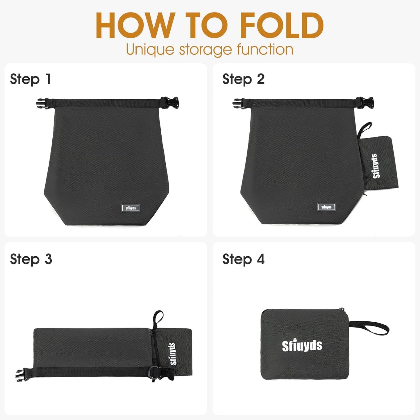 Pet Food Storage Bag，Dog Food Travel Bag with 2PCS Collapsible Dog Travel Bowls,Waterproof Kibble Storage Container for Road Trips, Camping (Black, Small)