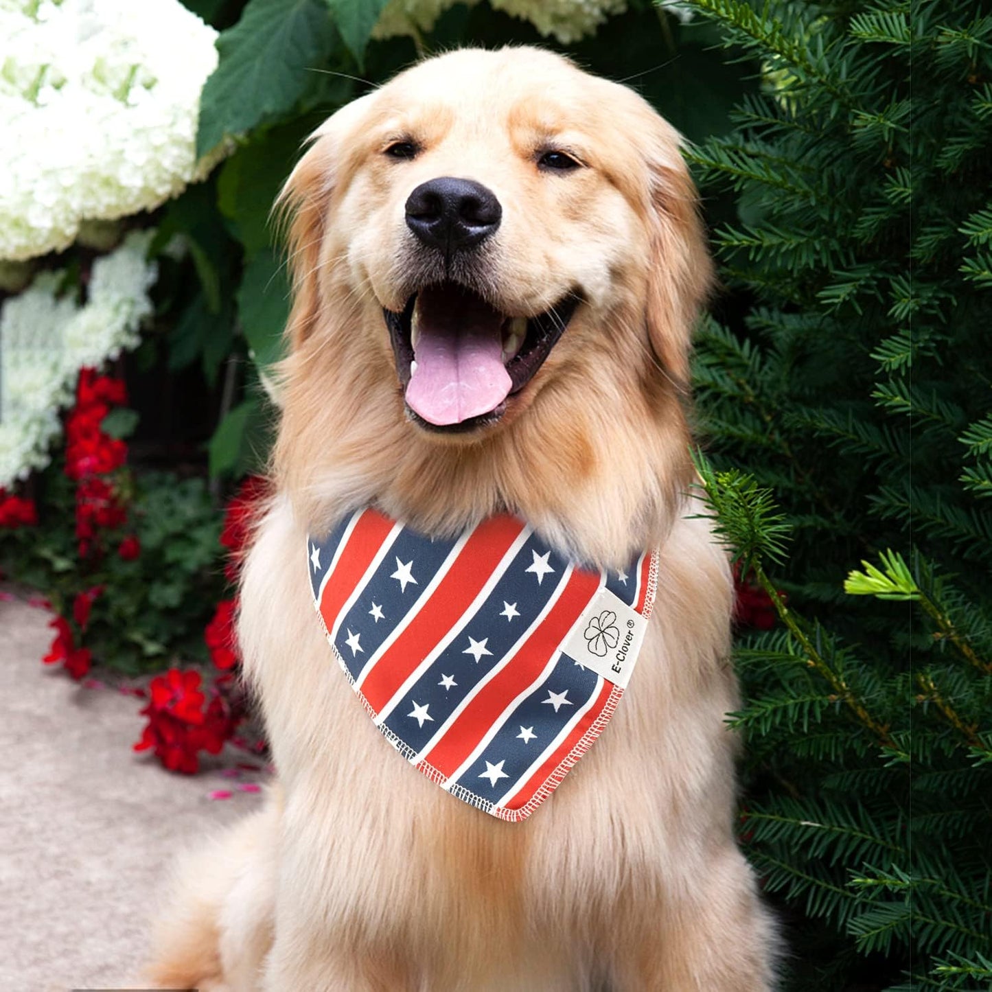 E-Clover 4th of July Dog Bandanas & Matching Scrunchie Set American Flag Dog Scarf for Medium Large Dogs Patriotic Pet Bandana Kerchief Bibs Owner Mom Matching Gifts