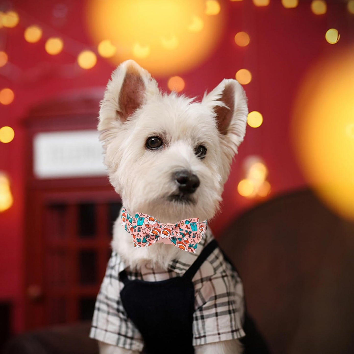 Unique Style Paws Christmas Day Dog Collar with Bow Pink Christmas Man Cotton Puppy Collars for Small Medium Large Dogs