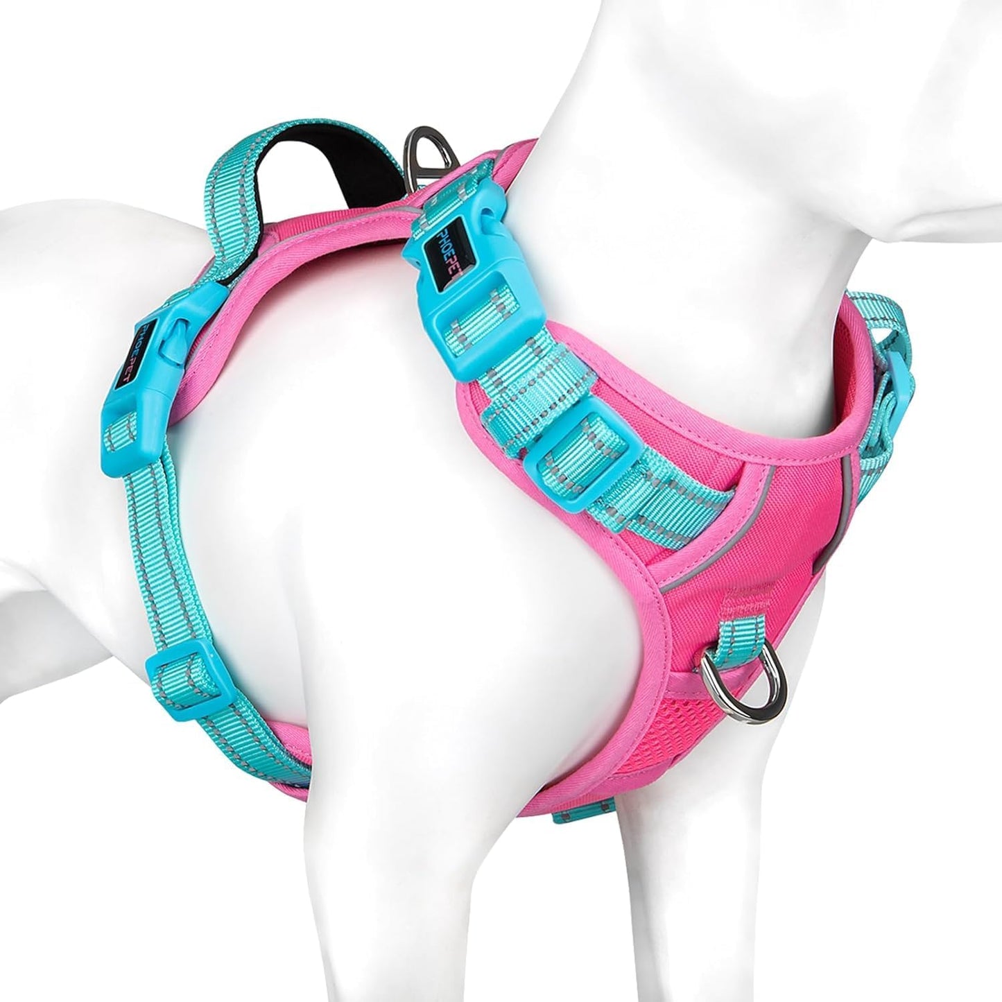 PHOEPET No Pull Dog Harness, Unique Colors Reflective Adjustable Dog Vest, with Soft Training Handle Metal Clips for Small Medium Large Dogs (Pink Base & Green Straps,XS)