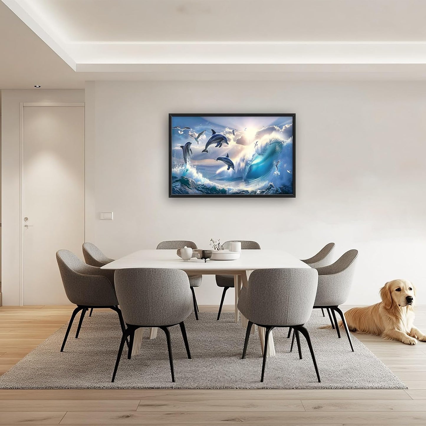 Dolphin Seagull Large Wall Art Sea Ocean Waves Sunrise Pictures Wall Decor Nautical Coastal Canvas Print Painting Artwork for Bathroom Living Room Bedroom 36L" x 24W"