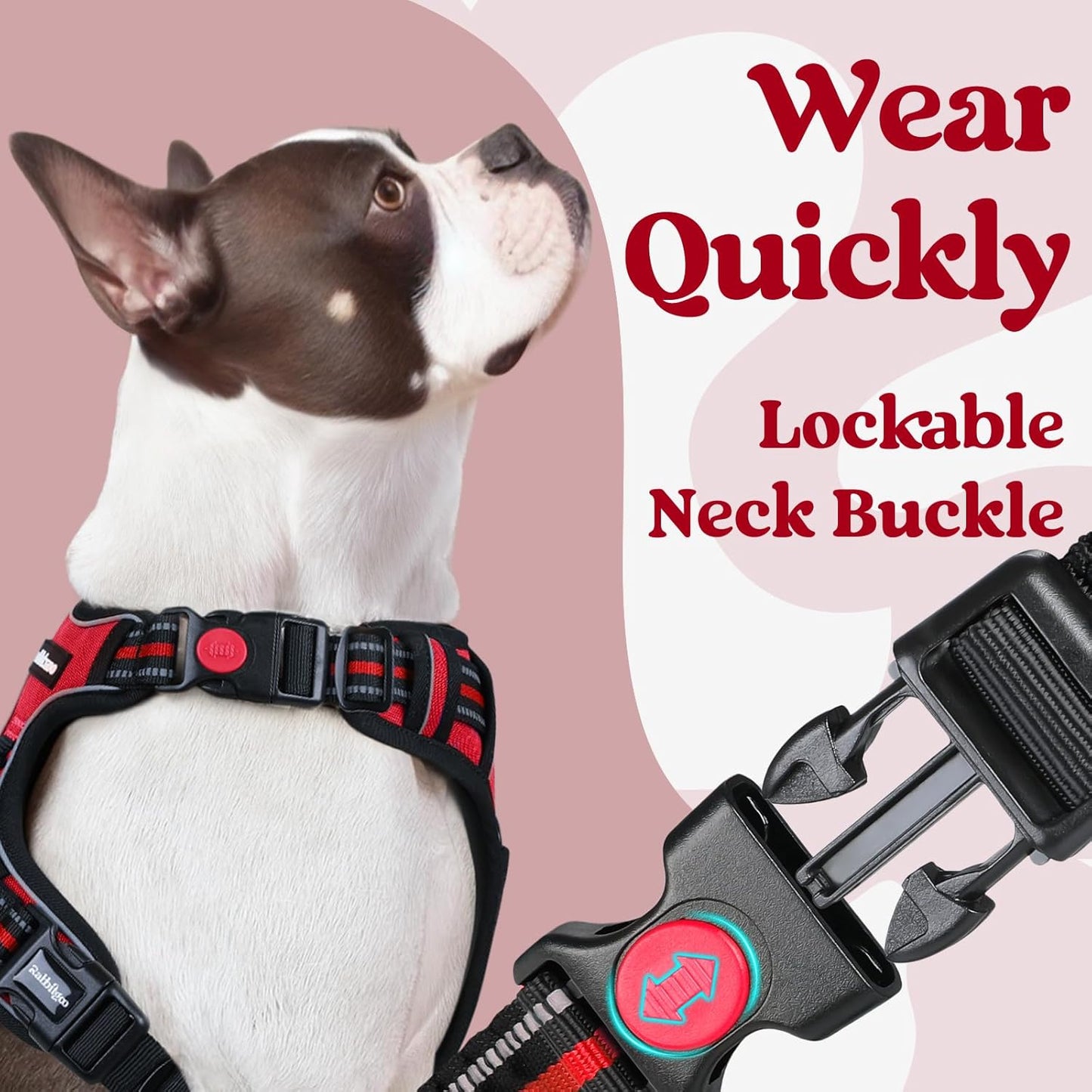 rabbitgoo Dog Harness for Large, No Pull Pet Harness with 3 Buckles, Adjustable Soft Padded Vest with Control Handle, Walking Reflective Pet Vest for Extra Large Dogs, Red, XL