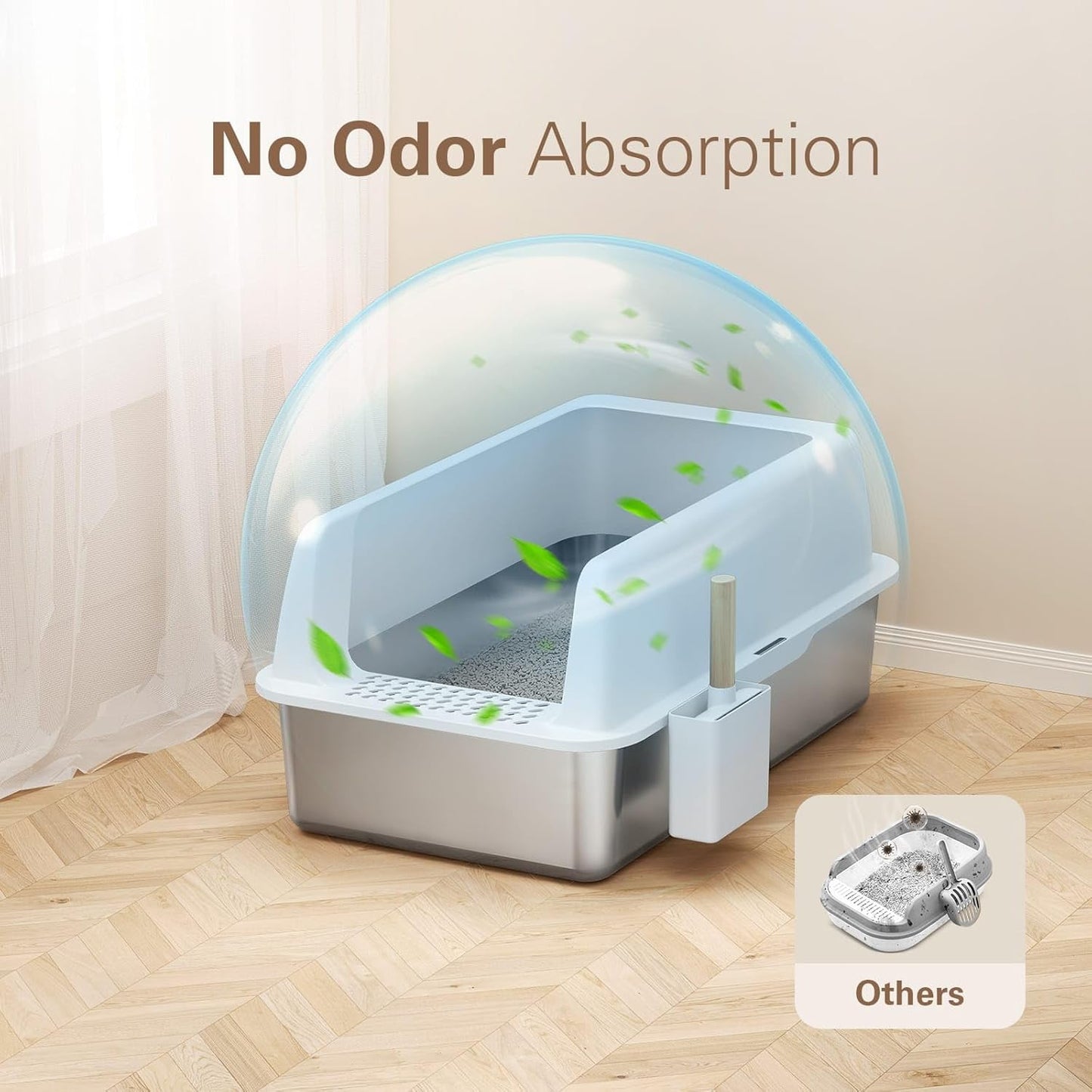 Zarler Stainless Steel Litter Box with Lid, Extra Large Metal Litter Box for Big Cats, White (Non-Sticky, Easy to Clean, Anti-Urine Leakage)