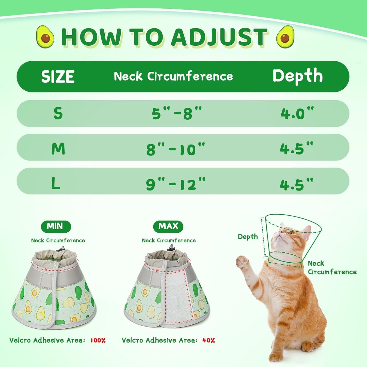 Cat Cone Collar Soft to Stop Licking, Adjustable, Foldable Lightweight Kitten Cones After Surgery Recovery for Cats & Kittens, Cat Cone Alternative (Light Green, M)