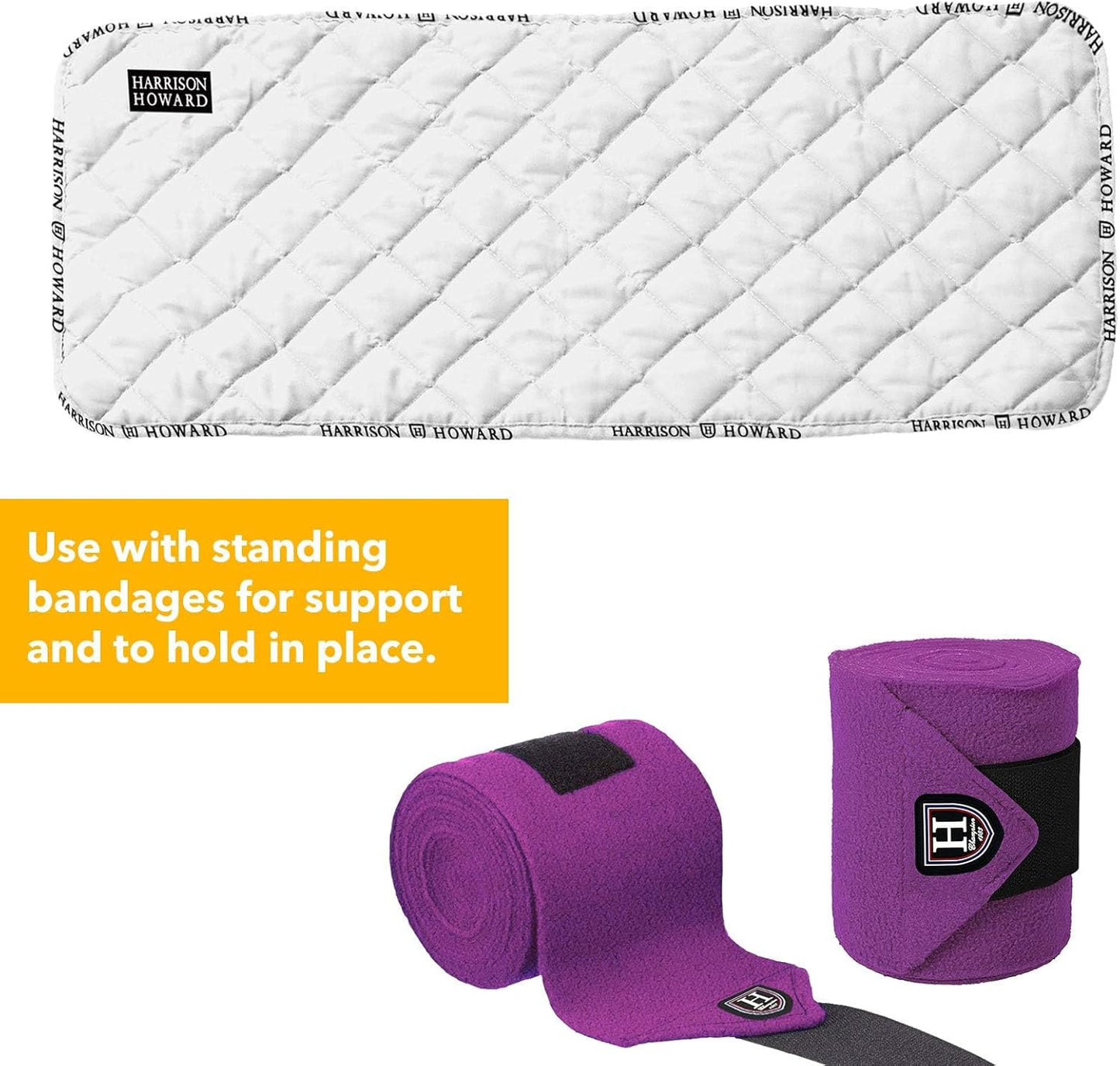 Harrison Howard Medicine-Retaining Shock-Absorbing Pressure Sores Prevention Quilted Leg Wraps for Horse Set of 4-White L