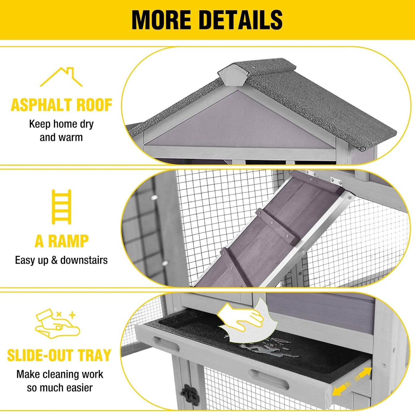 Aivituvin Rabbit Hutch Indoor Bunny Cage Outdoor with Run Chicken Coop Guinea Pig House with Waterproof Asphalt Roof,No Leakage Pull Out Tray