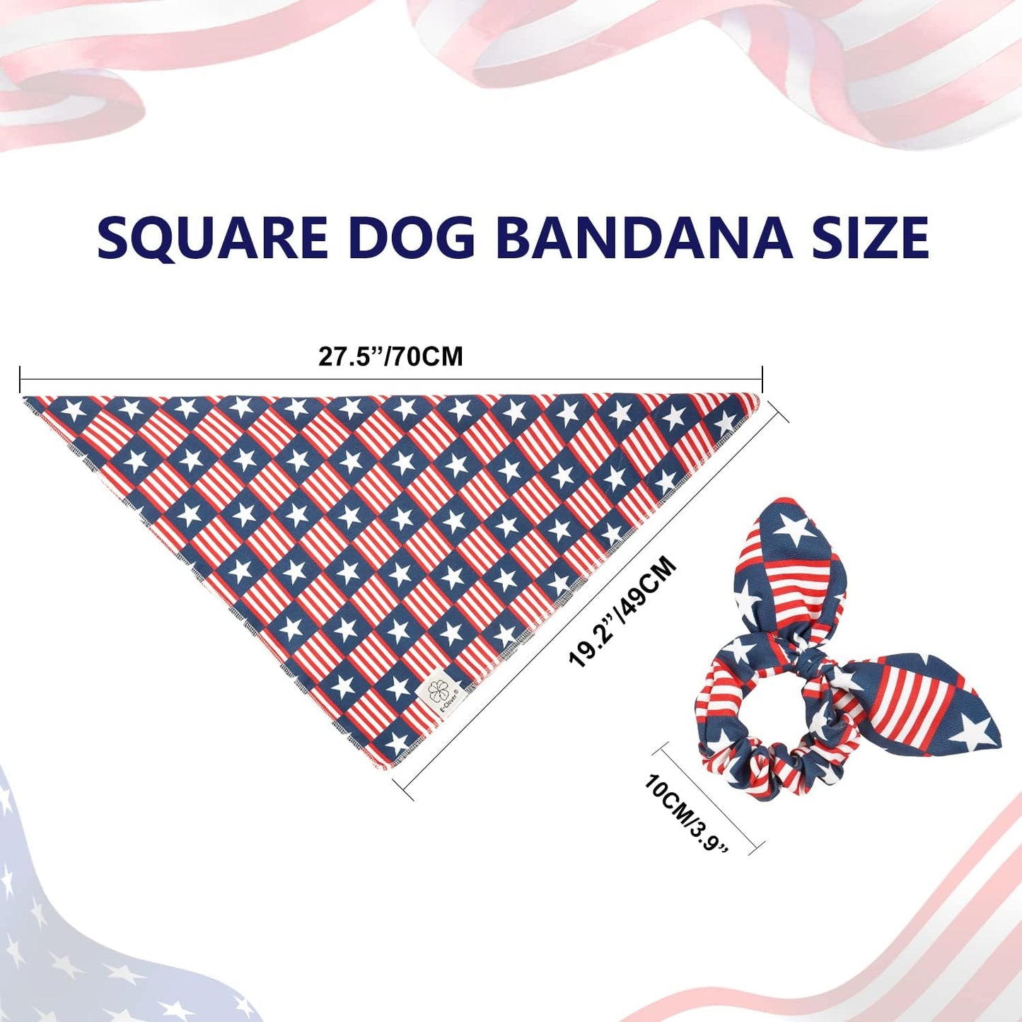 E-Clover 4th of July Dog Bandanas & Matching Scrunchie Set American Flag Dog Scarf Washable Patriotic Pet Bandana Kerchief Bibs for Medium Large Dogs Owner Gifts