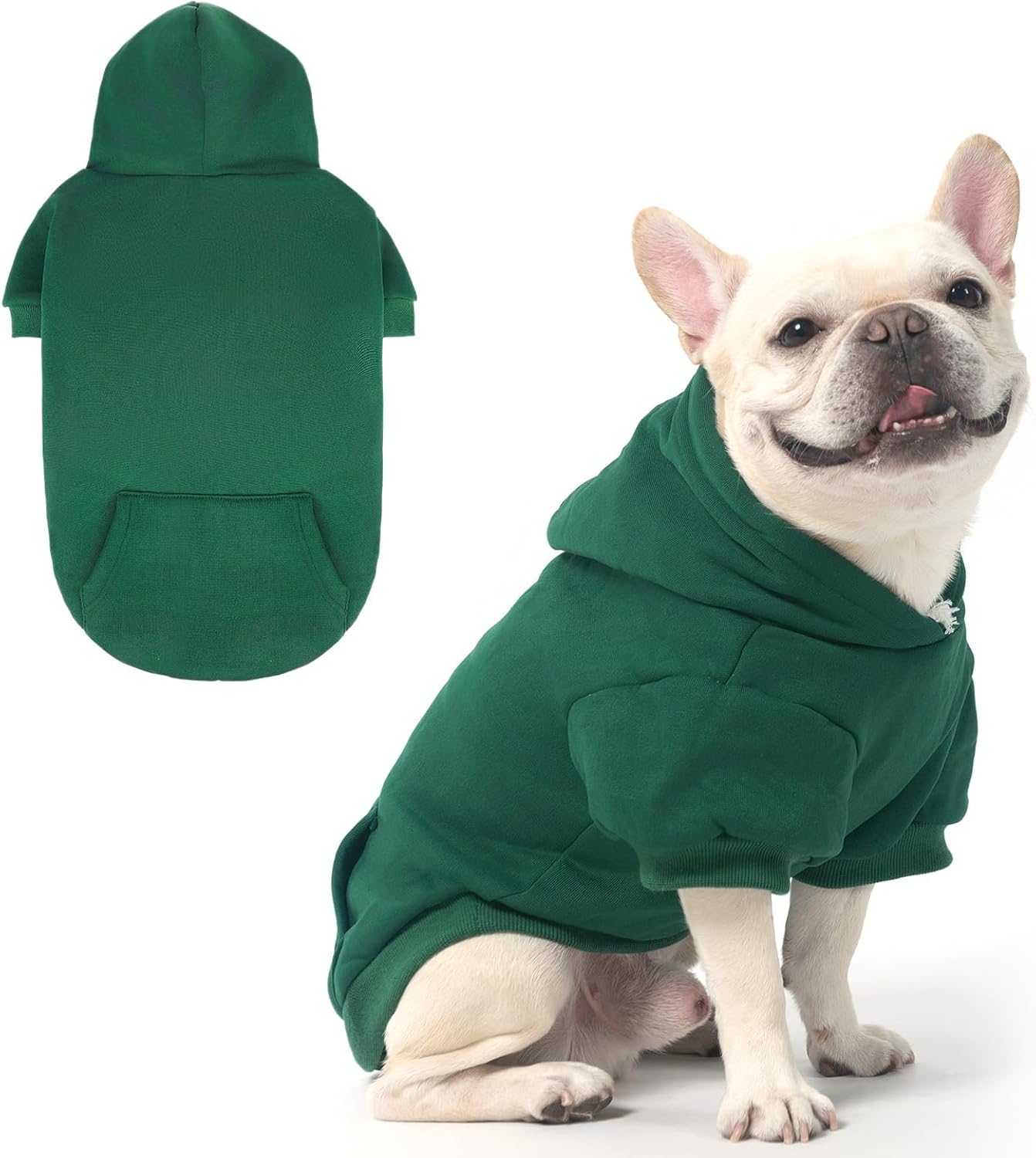 KOOLTAIL Basic Dog Hoodie - Soft & Warm Dog Sweater with Leash Hole and Pocket, Winter Coat, Cold Weather Clothes, Small to Large, Deep Green