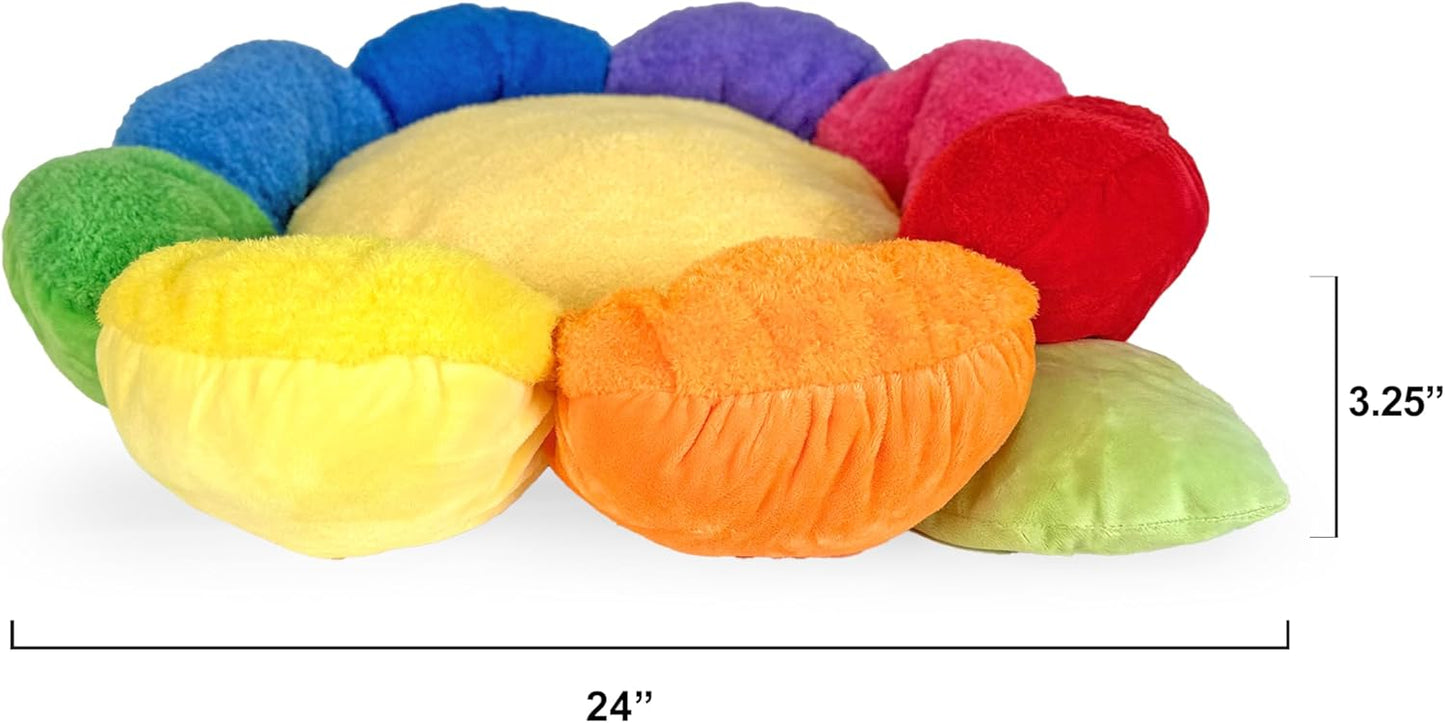 TONBO Soft Plush Small Cute and Cozy Nature Dog Cat Bed, Washer and Dryer Friendly (Rainbow Flower)