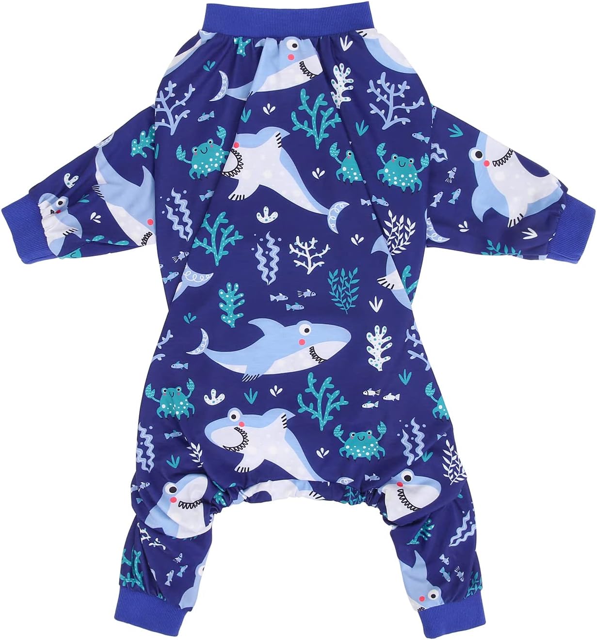 HDE Dog Pajamas One Piece Jammies Jumpsuit Pet Clothes Outfit Stretchy Lightweight Comfy Shirt Pjs for M-3XL Dogs Sharks - L