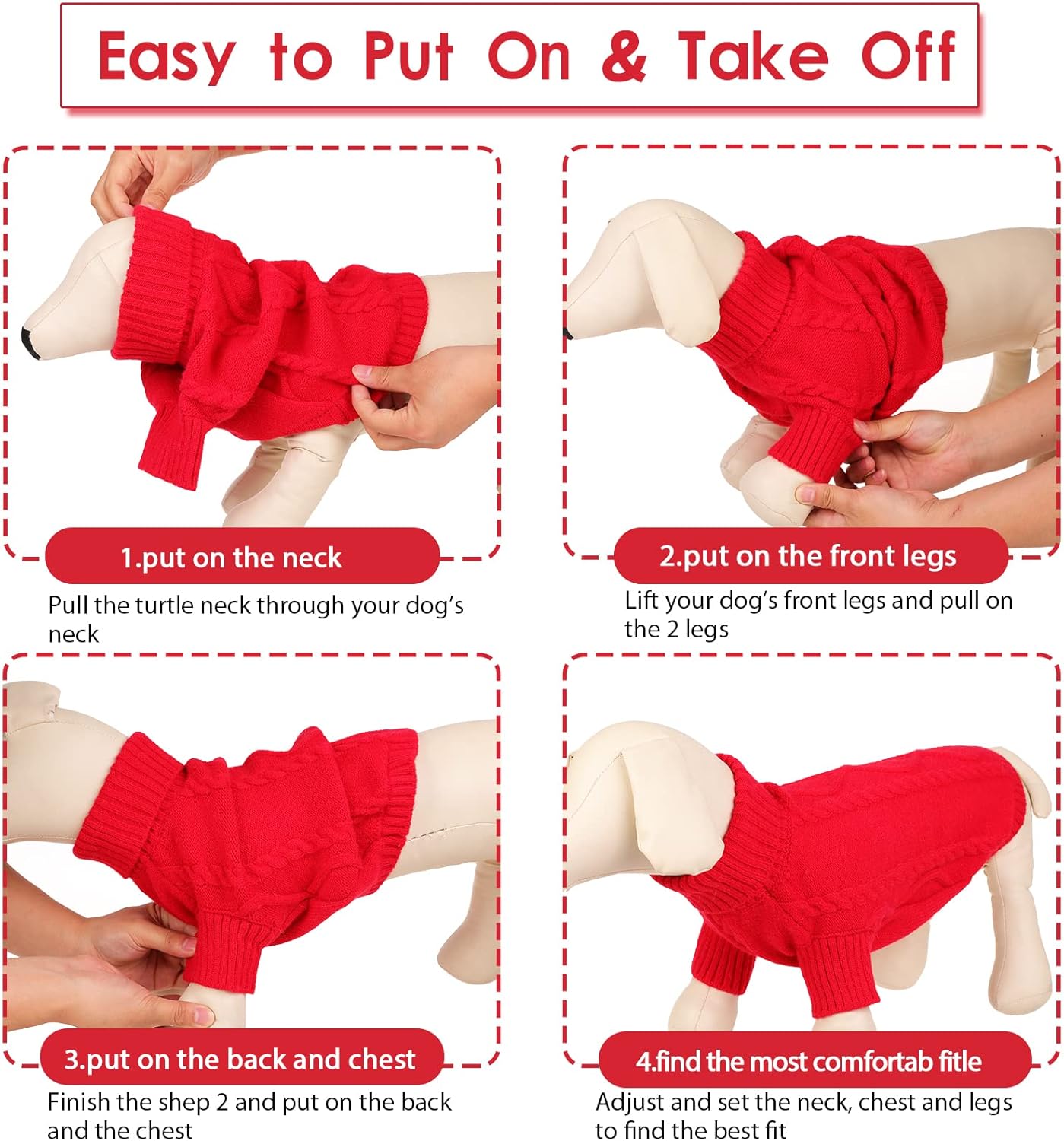 Queenmore XXL Dog Sweaters,Large Dog Sweater for Pitbull Doberman,Warm Turtleneck Knitted Big Pet Sweater for Male Femal Dogs,Extra Large Size Dogs Winter Clothes (Red,2XL)