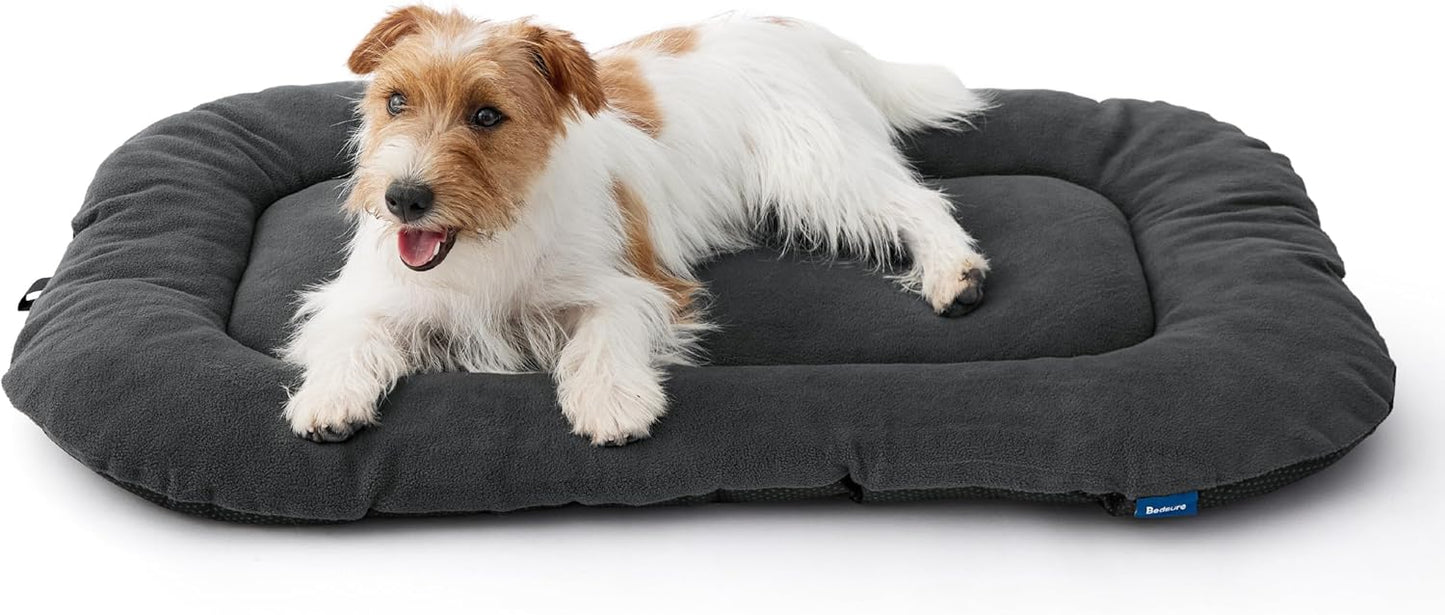 Bedsure Washable Dog Crate Pad for Medium Dogs, Anti-Slip Puppy Kennel Dog Bed for Crate - Ultra Soft Fleece Flat Thin Pet Mat (Not Chew Proof), Grey 29"x21"