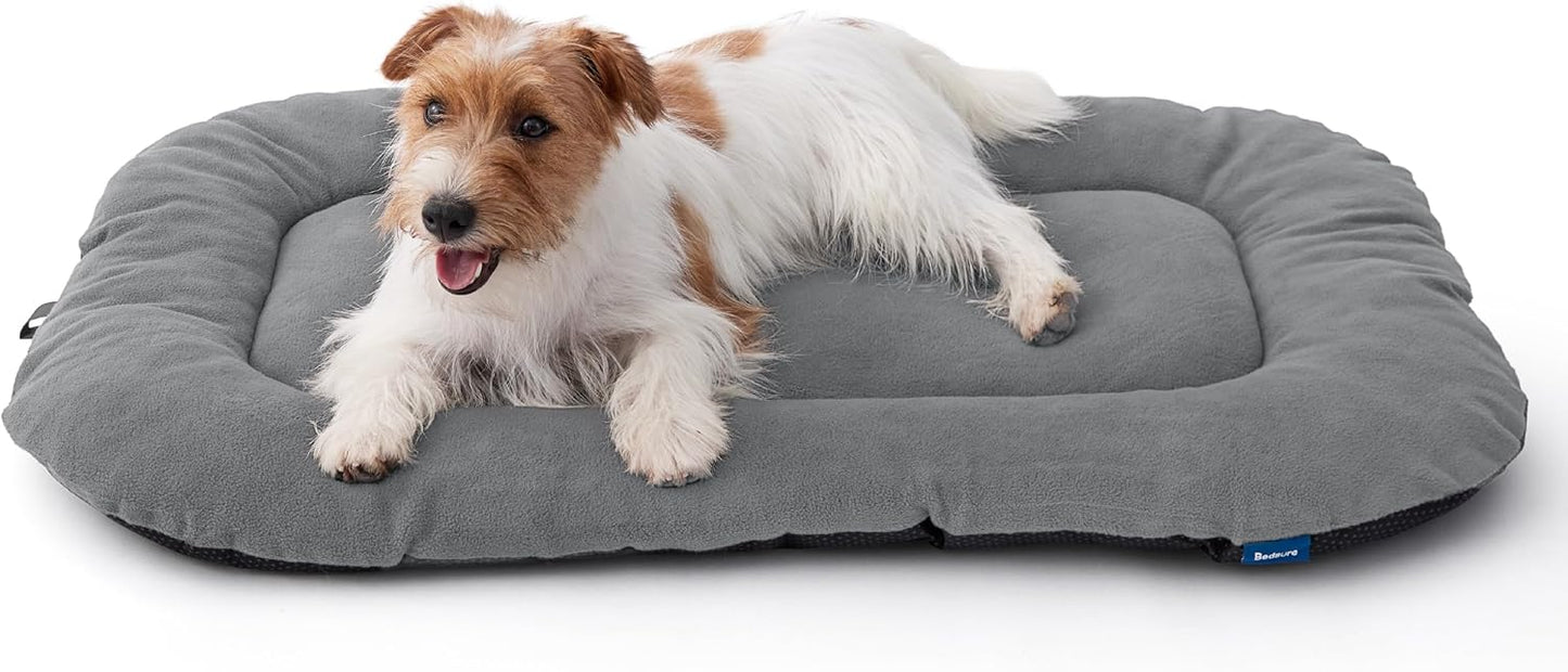 Bedsure Washable Dog Crate Pad for Medium Dogs, Anti-Slip Puppy Kennel Dog Bed for Crate - Ultra Soft Fleece Flat Thin Pet Mat (Not Chew Proof), Light Grey 29"x21"