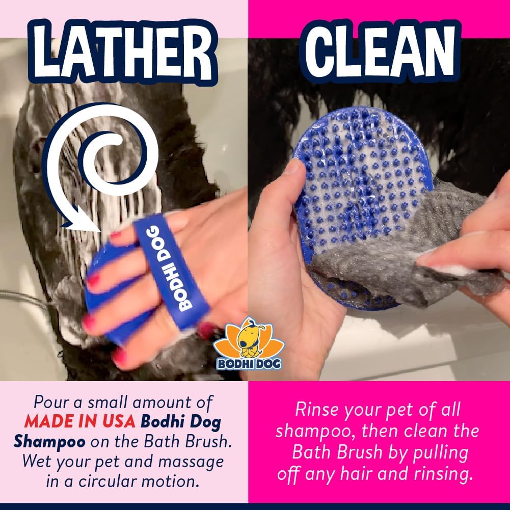 Bodhi Dog Shampoo Brush - Pet Grooming & Bath Supplies for Cats and Dog Bath Brush for Long & Short Hair - Premium Scrubber for Shower, Bathing & Massage - (One Pack, Pink)