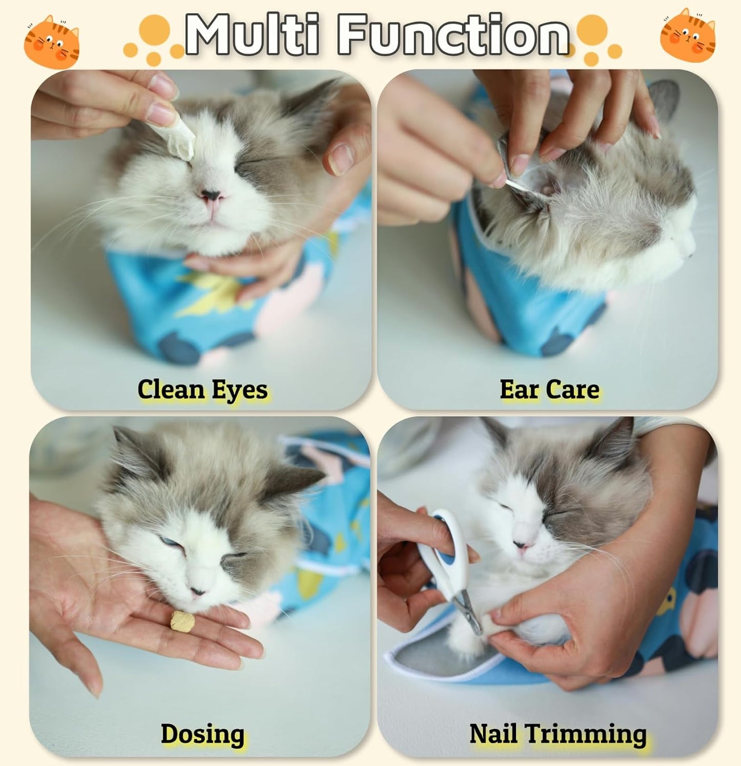 Cat Wrap for Grooming-Premium Cat Grooming Wrap Cat Restraint for Nail Clipping, Self-Adherent Soft Cat Blanket to Wrap Cat Anti-Scratch Anti-Escape Grooming Bag (Blue, XL(Within 17lbs))