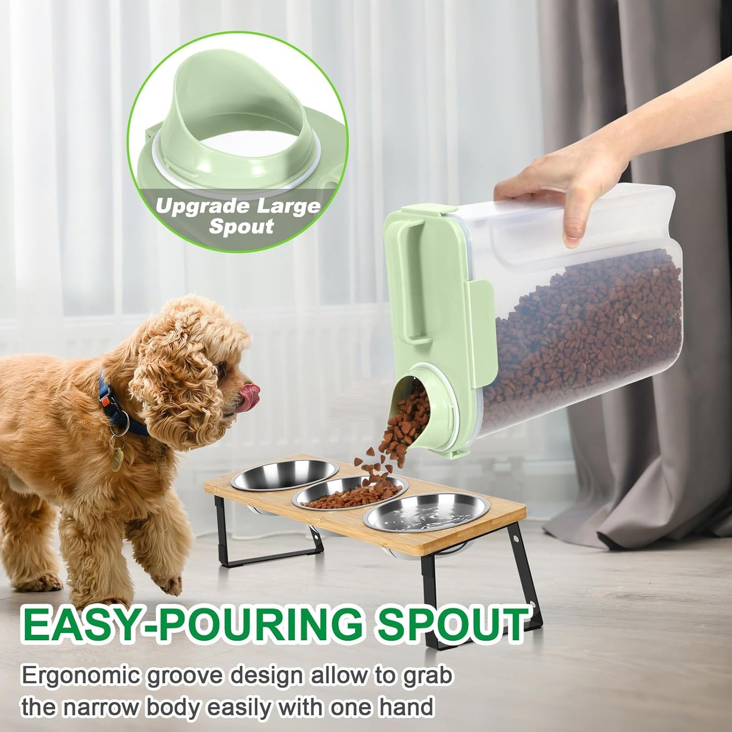 TBMax Cat Dog Food Storage Container 5 to 7 lbs, Secondary Pet Food Storage Beyond a Large Dog Food Bin for Daily Use, Easy-Pouring Bird Seed Dispenser, Travel Kibble Container for Outdoor-Light Green