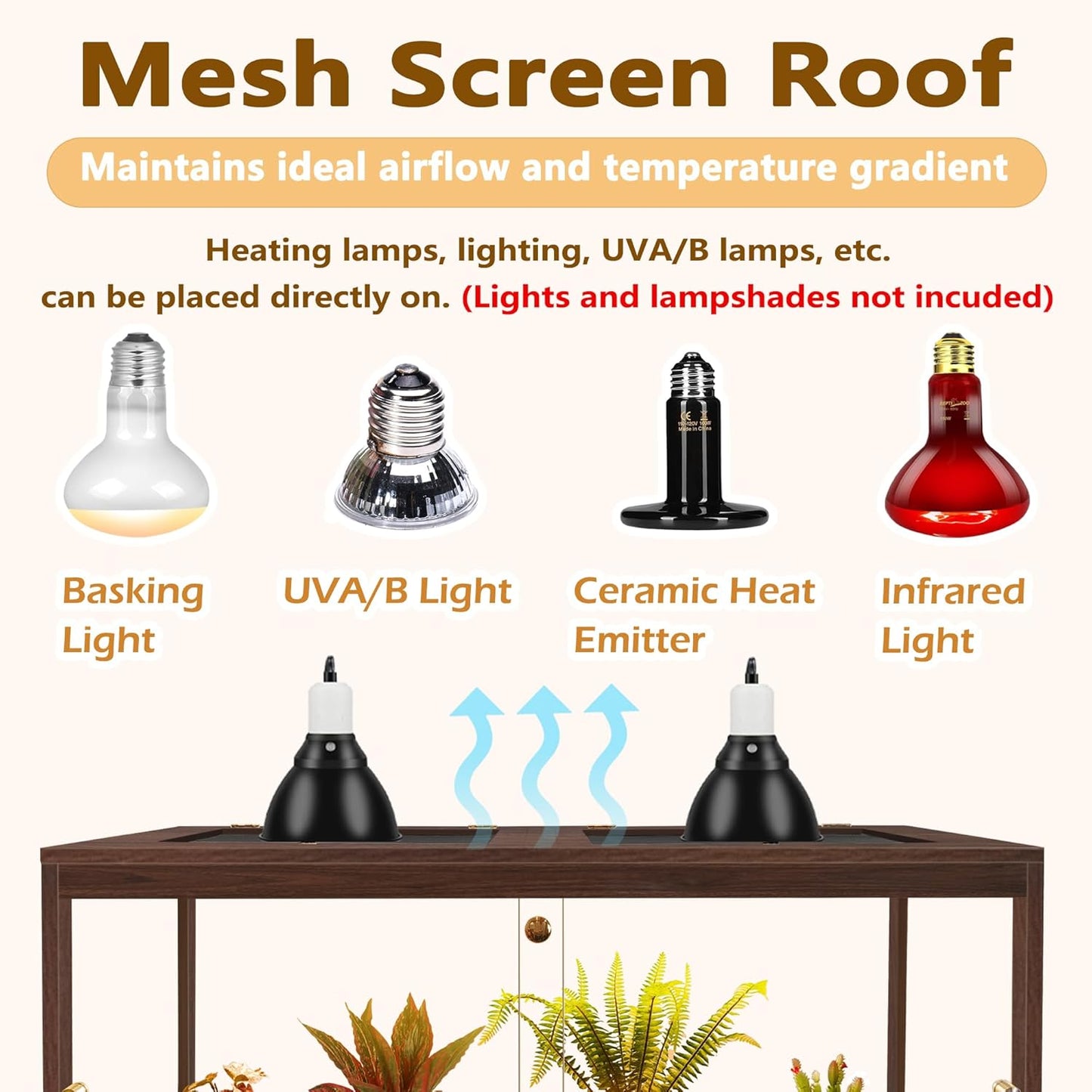 PROLEE Bearded Dragon Tank,27 Gallon Reptile Tank with Meatl Mesh Roof and Front Sliding Door, Anti-Scratch Lizard Tank,Spacious Reptile Enclosure for Snakes,Lguanas, Chameleons(Walnut)