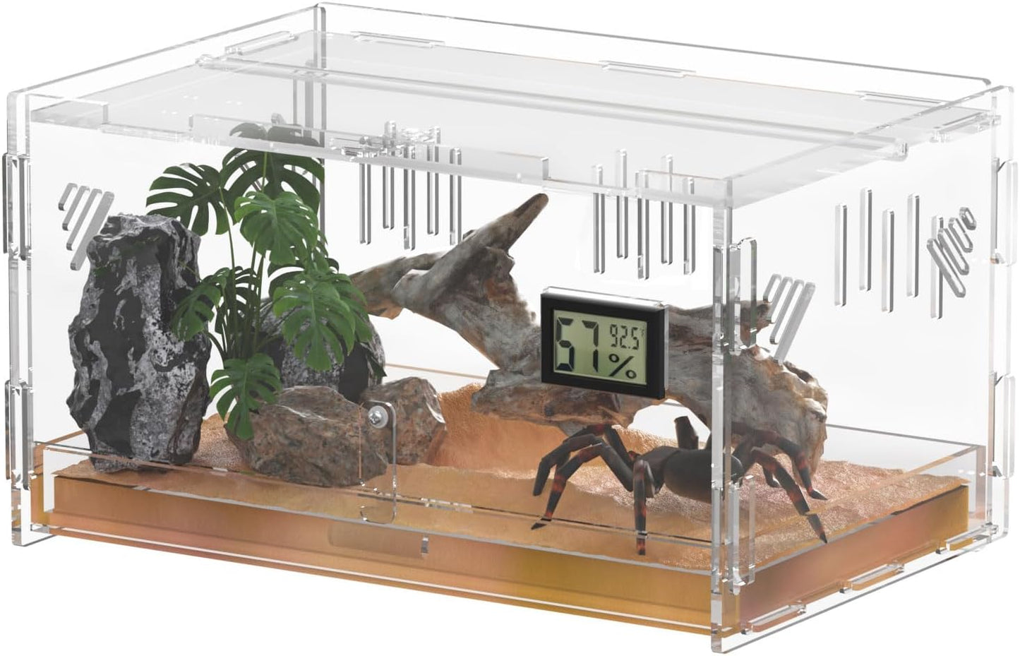 Reptile Terrariums with Temperature Hygrometer, 11.8"x7.9"x5.9" Acrylic Breeding Box Terrarium Cage Tank for Small Reptile Insect Home Office (Terrestrial)