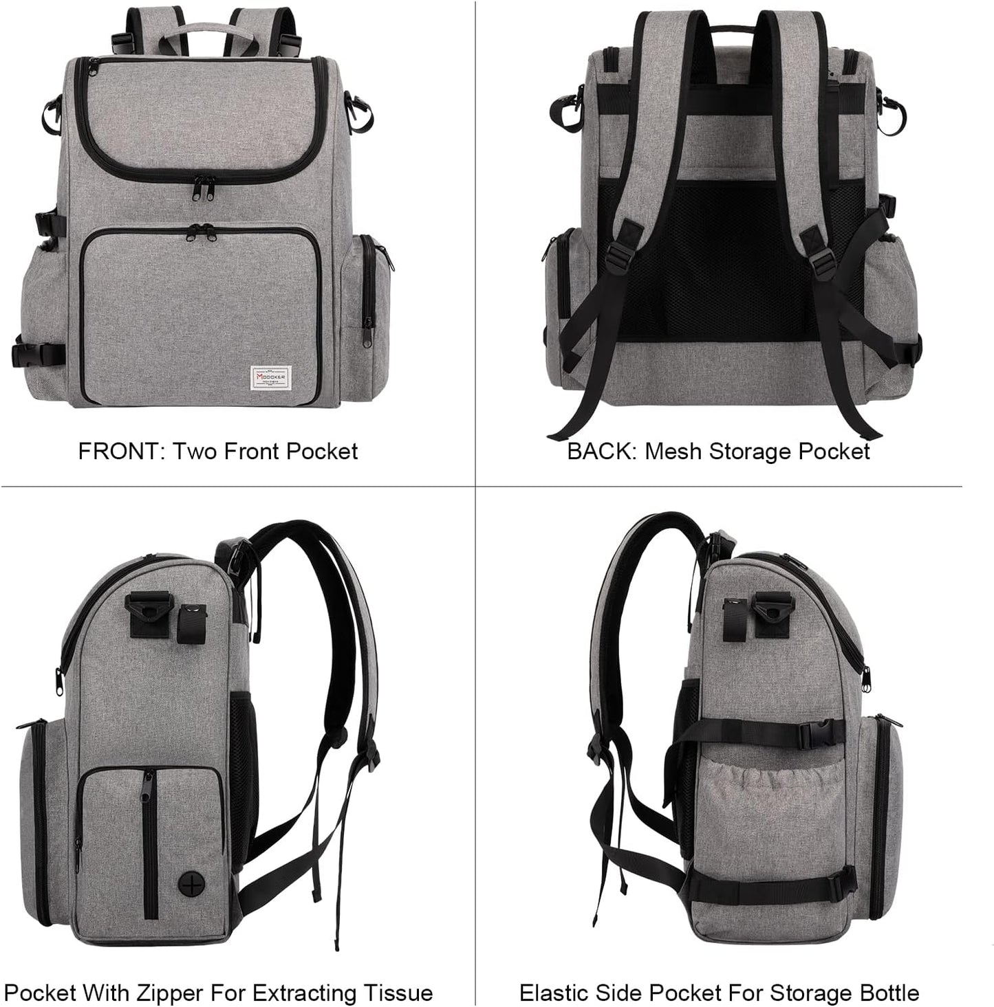 Modoker Dog Travel Bag Backpack, Airline Approved Pet Accessories Organizer for Dog and Cat with Shoulder Strap, 2 Dog Food Storage Containers, 2 Collapsible Dog Bowls,1 Pet Mat, Grey