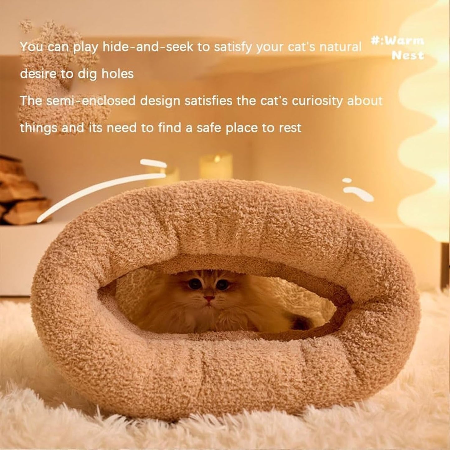 Cat Sleeping Bag - Cozy Pet Nest, Soft Fluffy Washable Bed Cave, Indoor Blanket (E)