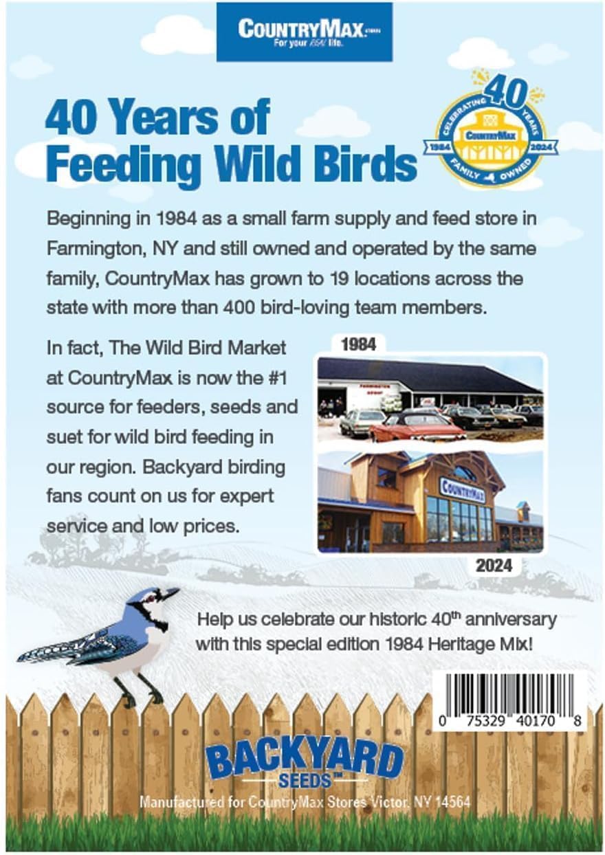CountryMax Backyard Seeds 1984 Heritage Mix – Premium Bird Seed Blend with Black Oil Sunflower, White Millet & Cracked Corn – Wild Bird Food for Cardinals, Finches, Chickadees & More (40 Pounds)