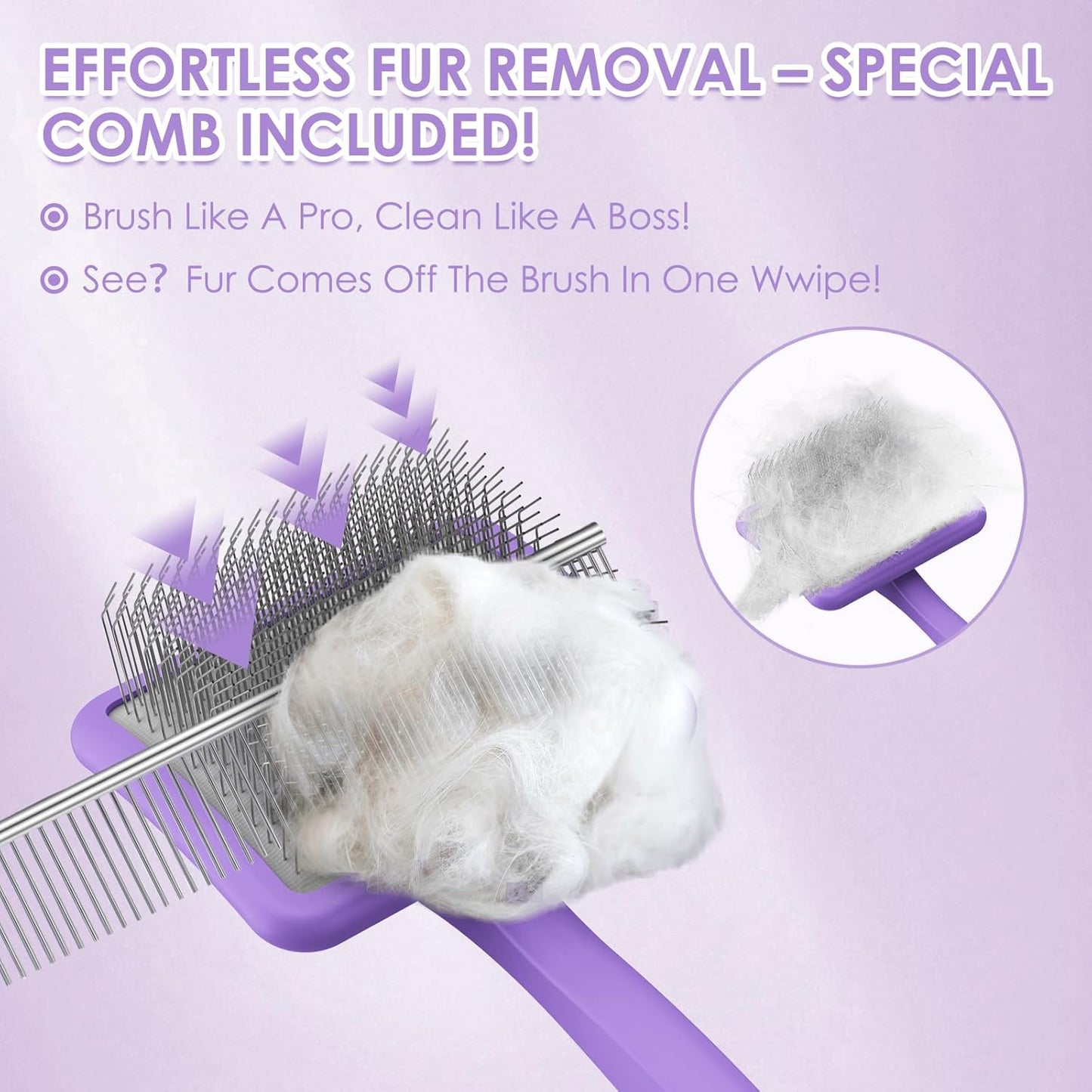 Large Slicker Brush for Dogs - 3PC Pet Grooming Kit - Undercoat Rake & Stainless Comb | Long Pins Remove Mats on Poodles, Golden, Labradoodles | Thick Coat Deshedder for Dogs, Cats, Purple