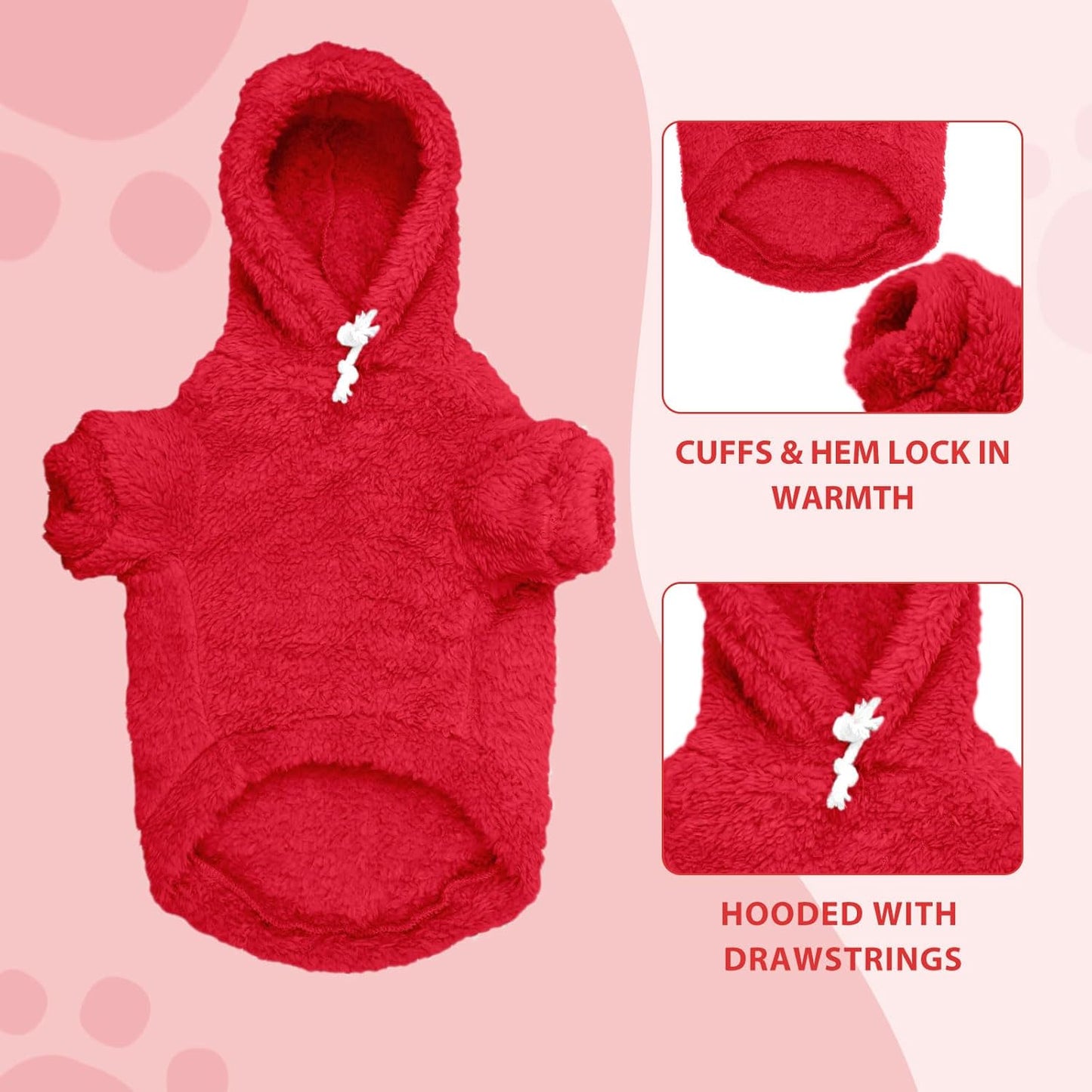 Fuzzy Dog Sweaters for Large Dogs Pet Hoodie Clothes Warm Soft Pet Coats Hooded Sweatshirt Dog Hoodie for Large Dogs(Red-L)
