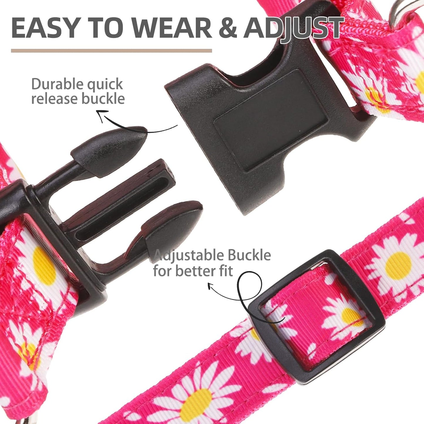 PUPTECK No Pull Dog Harness Soft Adjustable Basic Nylon Step in Puppy Vest Outdoor Walking with ID Tag, Fuchsia Daisy, S