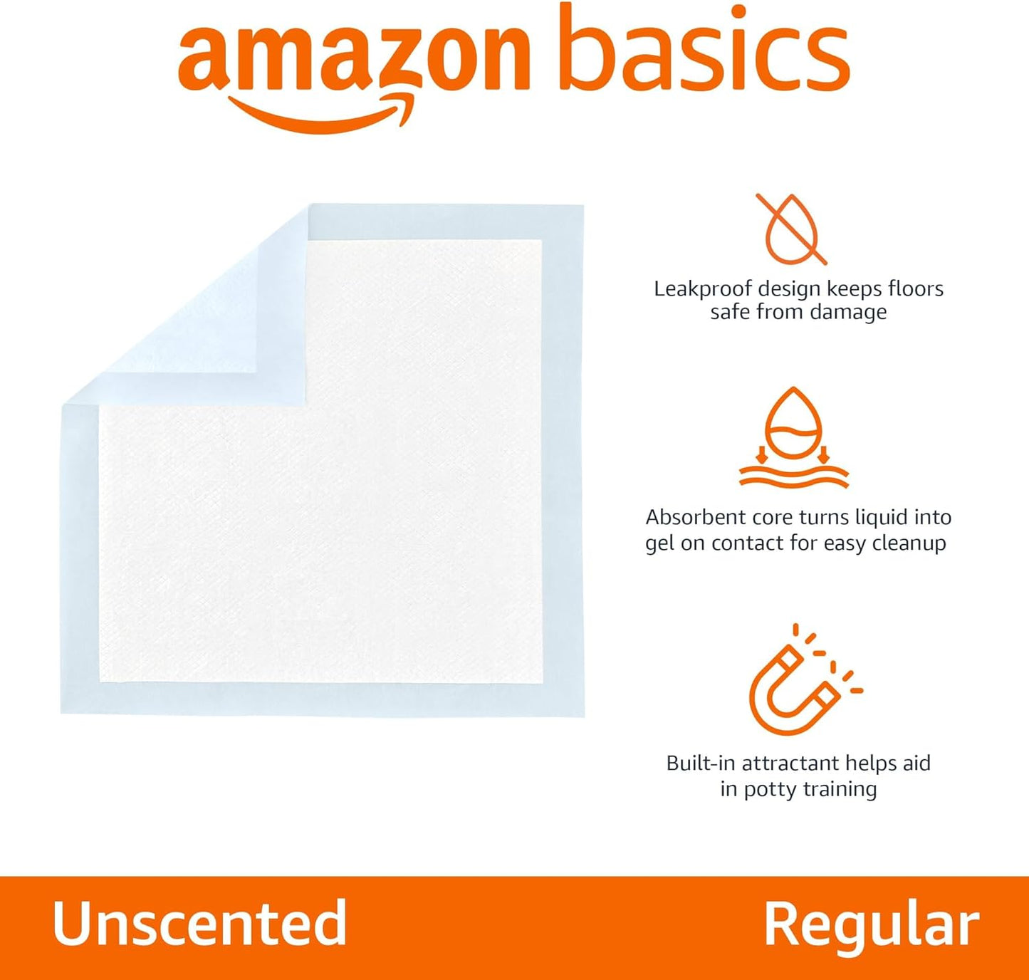 Amazon Basics Dog and Puppy Pee Pads, 5-Layer Leak-Proof Super Absorbent, Quick-Dry Surface, Potty Training, Regular (22x22"), 100 Count, Blue & White