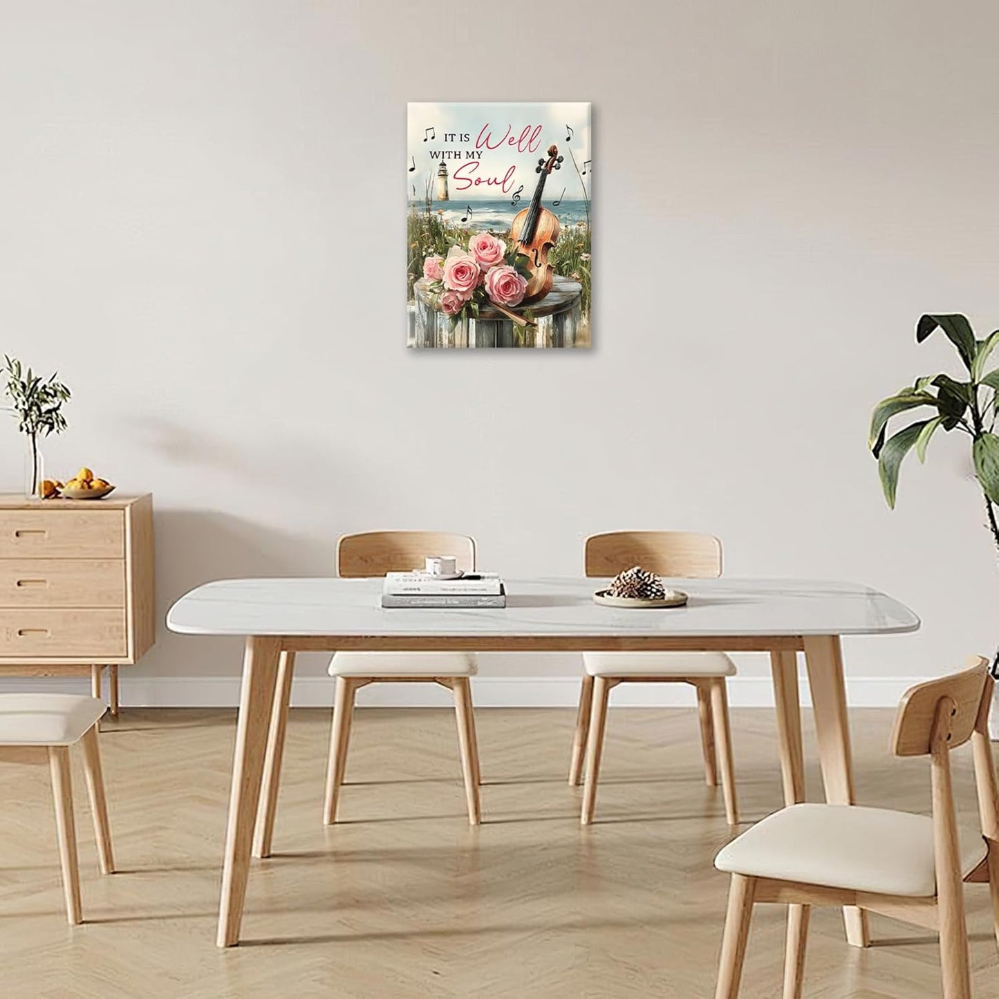 Violin Pictures Wall Art, Music Rustic Inspirational Bathroom Wall Decor, Coastal lighthouse Framed Painting Rose Aesthetics Canvas Artwork for Bathroom Bedroom Living Room Decorations 16"L x 12"W