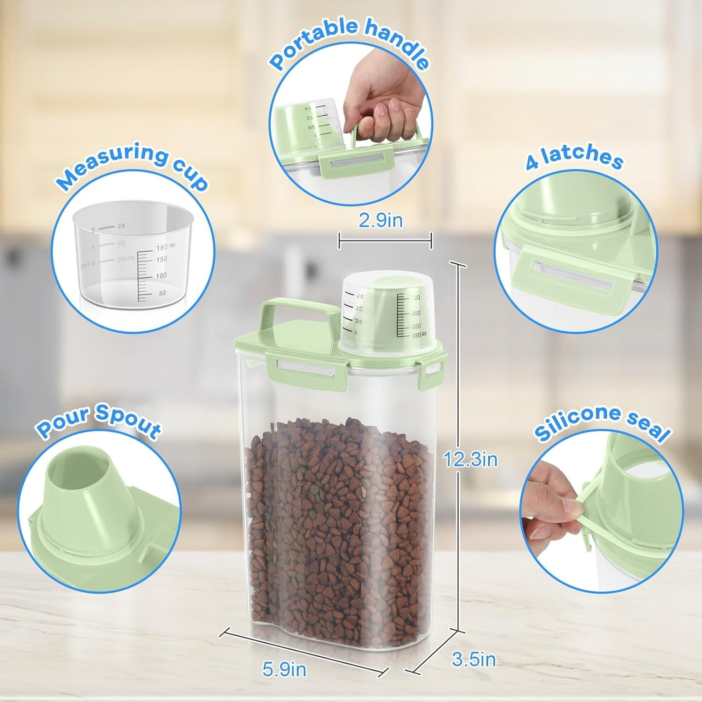 TBMax Small Dog Cat Food Storage Containers 2 Pack, Travel-Friendly Pet Food Container with Spout & Measuring Cup, Kid-Friendly Pet Feeding Dispenser, Portable Dog Treat Bird Seed Container