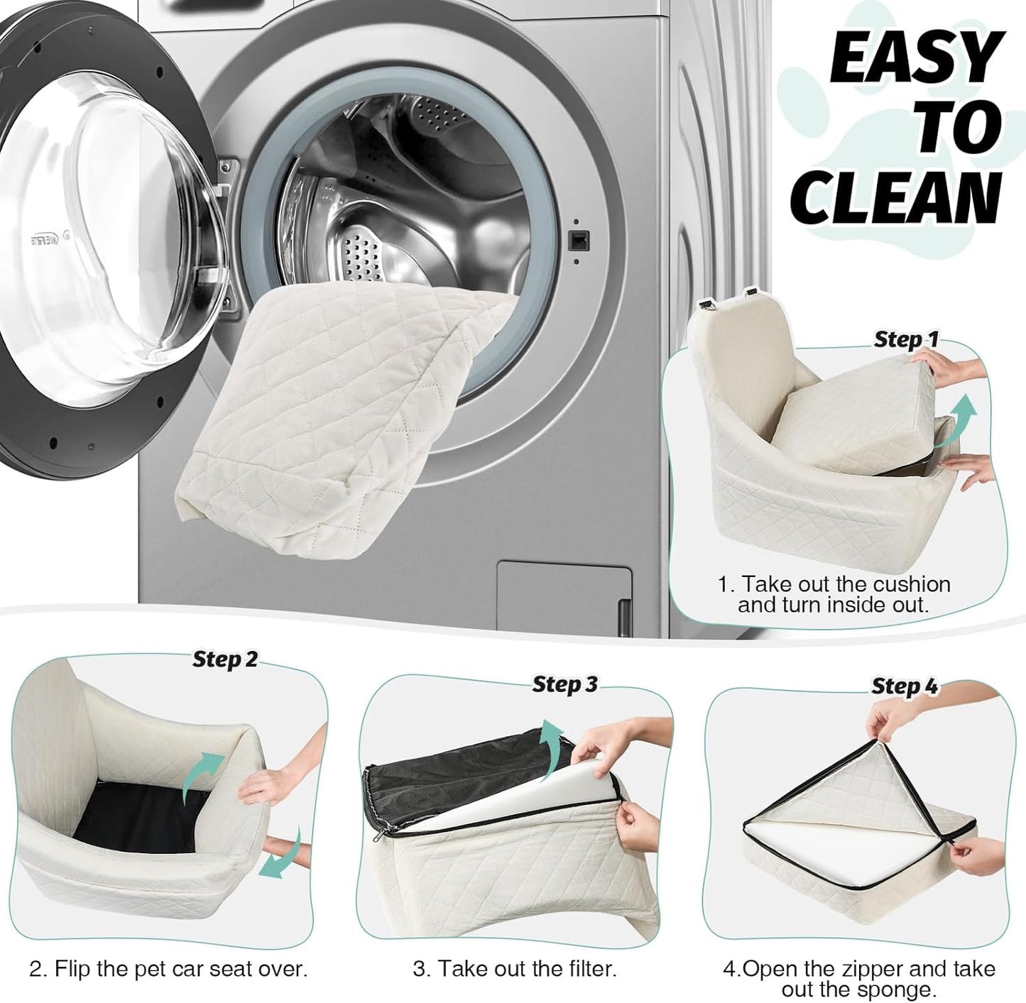 Dog Car Seat for Medium Dogs,Easy to Install with Adjustable Straps,Anti-Slip Bottom,Fully Detachable and Washable,Soft Fabric Fill in Memory Foam,Two Side Pockets(Beige,Medium)