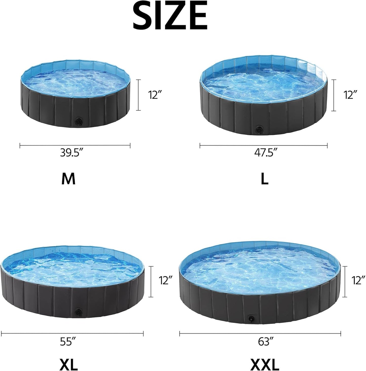Yaheetech Black Folable Hard Plastic Large Dog Pet Bath Swimming Pool Bathing Tub for Dogs Cats Pets, Pet Repair Patches Included, XXL