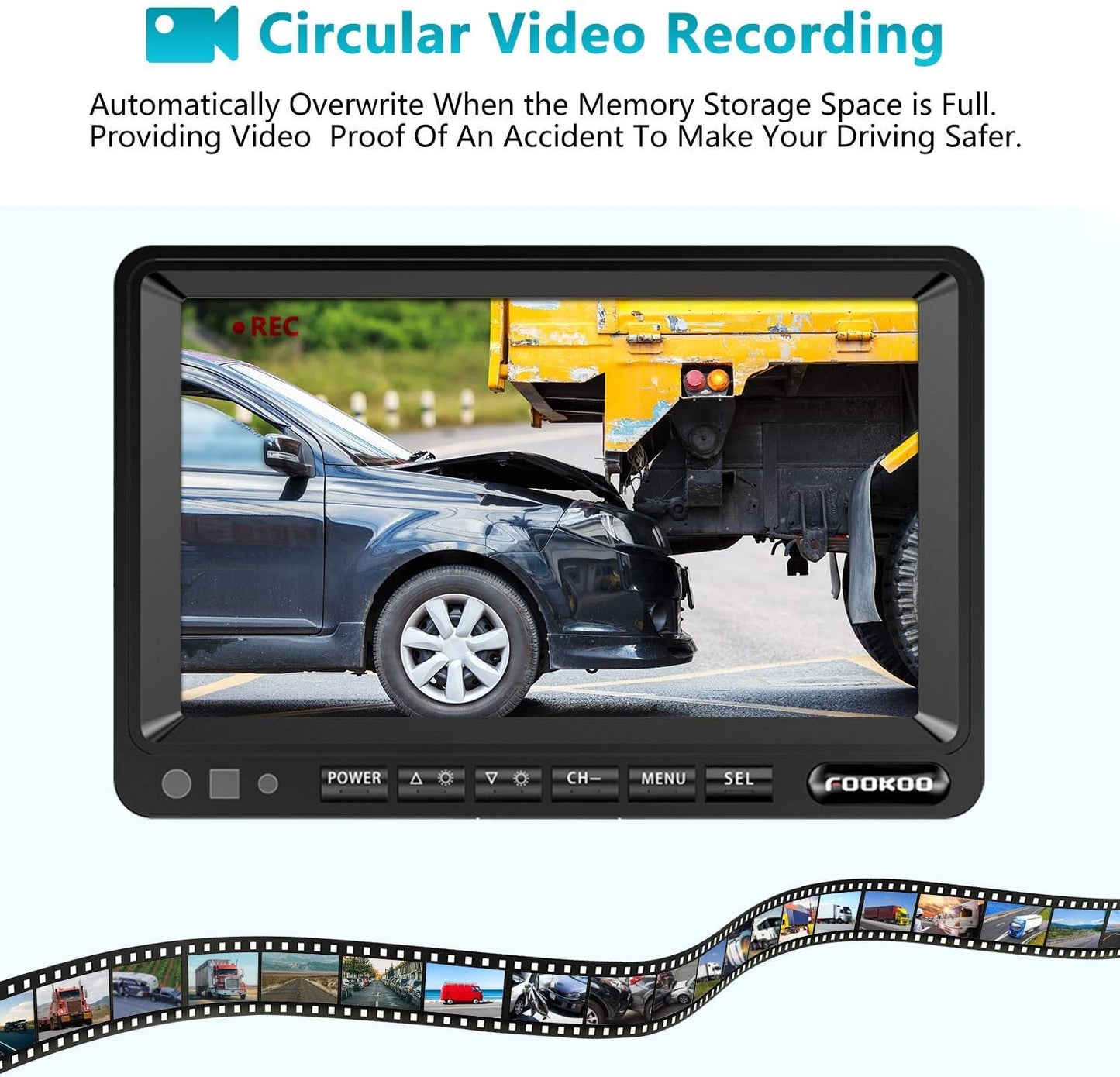 Fookoo Ⅱ 7" HD 1080P Wired Backup Camera System, 7-inch Dual Split Screen Monitor W/Recording IP69 Waterproof Front View Rear View Camera Parking Lines for Truck/Trailer/RV/Skid Steer (FHD2)