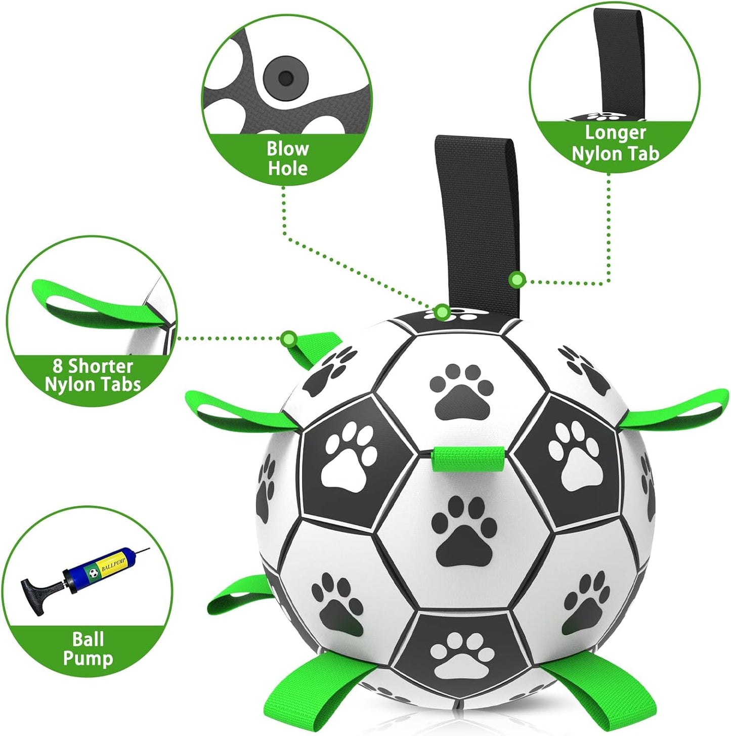 QDAN 2 PCS Dog Toys Soccer Ball Set with Straps, Interactive Dog Toys for Tug of War, Puppy Birthday Gifts, Dog Water Toy, Durable Dog Balls for Medium & Large Dogs（6 & 8 Inch）