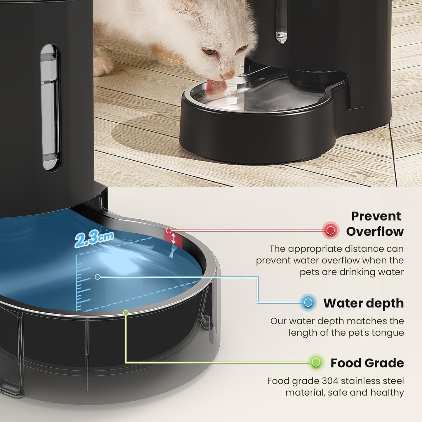 CZPET Automatic 4L/1Gal/135Oz Cat Water Dispenser with Stainless Steel Bowl, Gravity Waterer for Small Medium Dog Puppy Kitten (Black)