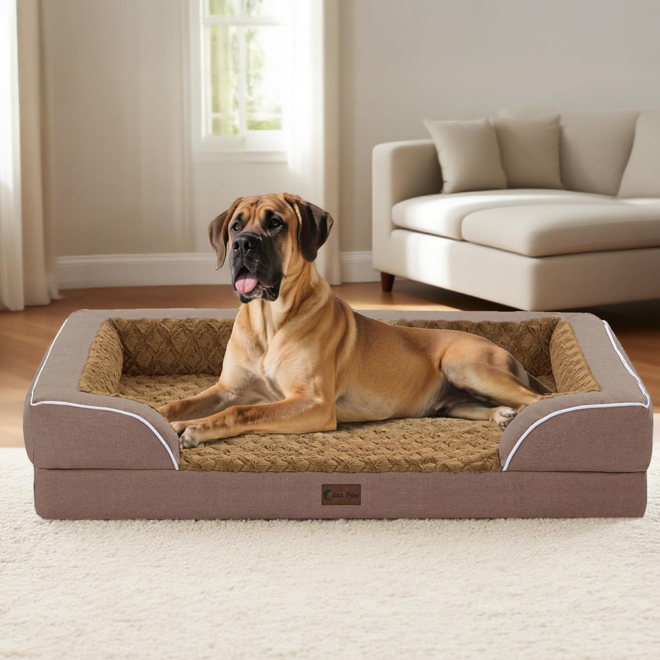 Orthopedic Waterproof Dog Bed for Extra Large Dogs, Memory Foam XL Dog Bed with Sides, Egg-Crate Foam and Non-Slip Bottom Jumbo Dogs Couch Beds with Washable Removable Cover(Jumbo,Brown)
