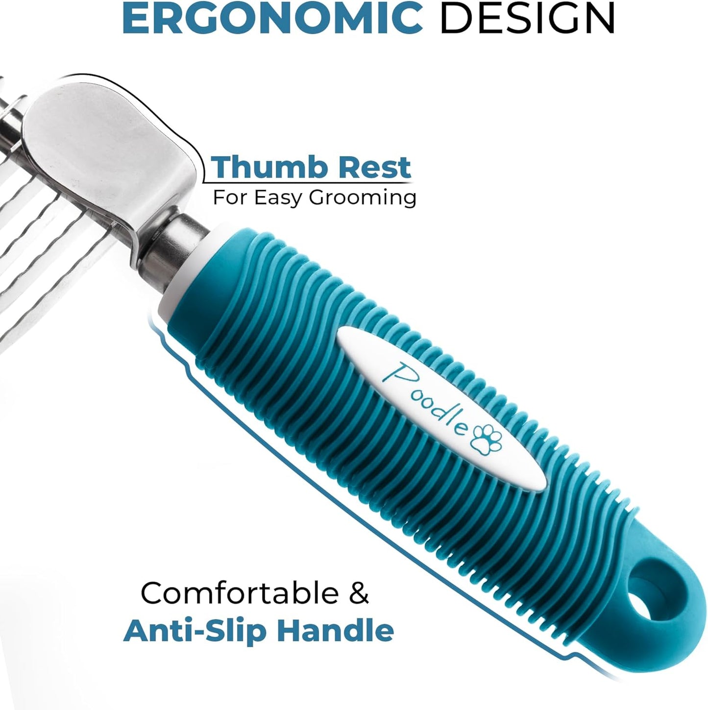 Poodle Dematting Fur Rake Comb Brush for Dogs and Cats - Long 2.5" Steel Safety Blades Metal Comb for Detangling Matted or Knotted Undercoat Hair