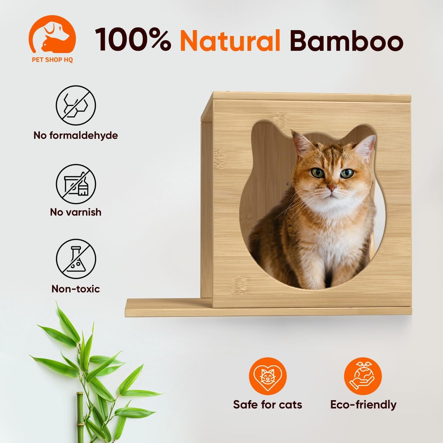 Cat Wall Furniture - Climbing Shelves, Ladders, Cat House, Hammock, Bed, Bridges, Walkways - Bamboo Material - Light Brown - Cat Furniture