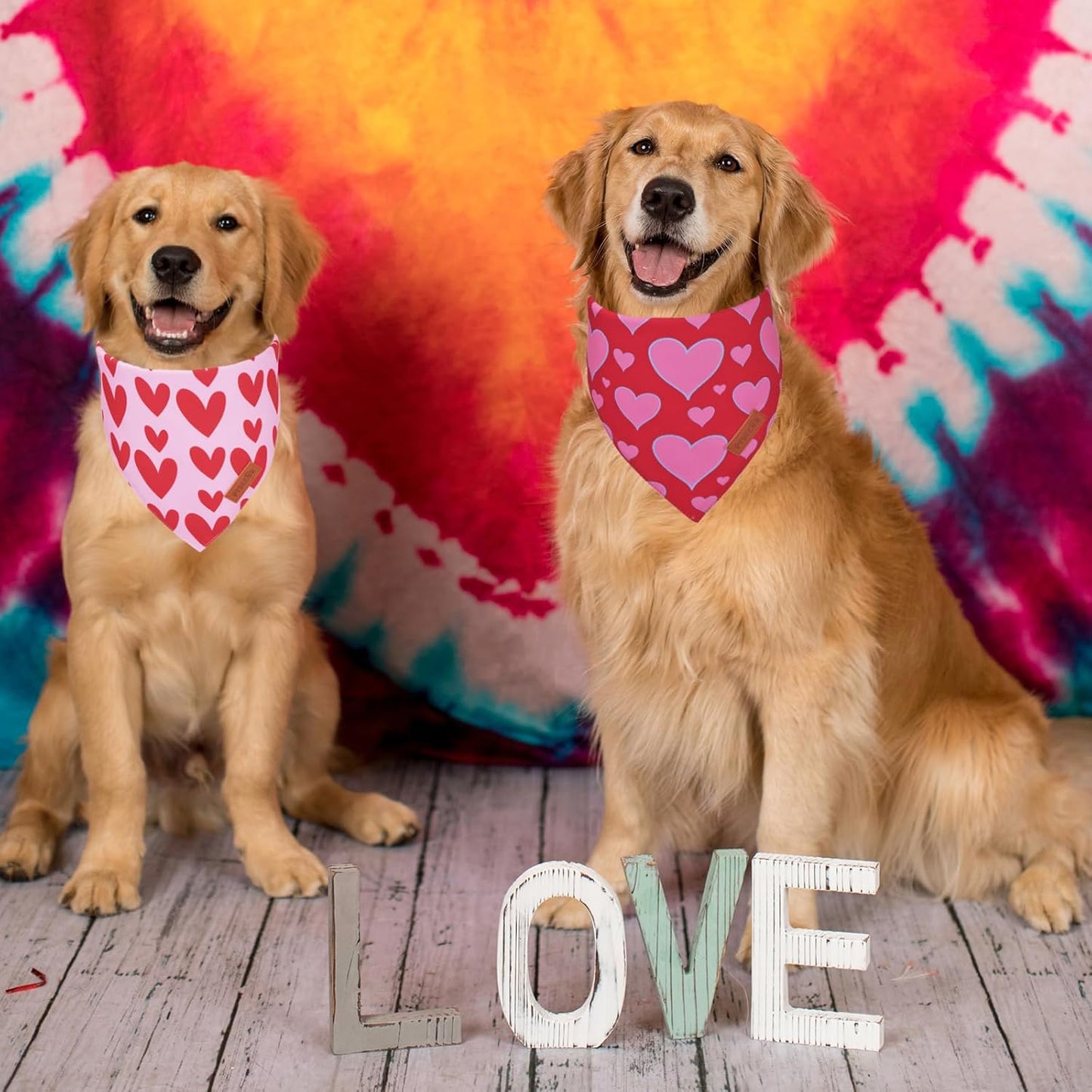 PTDECOR Valentine Dog Bandana, Reversible Valentine Pet Scarf, Multi Size, Red Heart Bandanas for Large X-Large Dogs (X-Large)