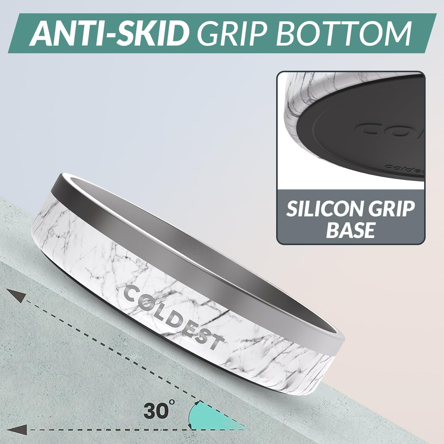 Coldest Dog Bowl - Anti Rust Metal, Non Slip, 3 Layers Insulated Stainless Steel Dog Bowls - Spill Proof & Heavy Duty - Water Bowl for Dogs, Cats & Pets, Dish Washer Safe (21 oz, Carrara Marble)