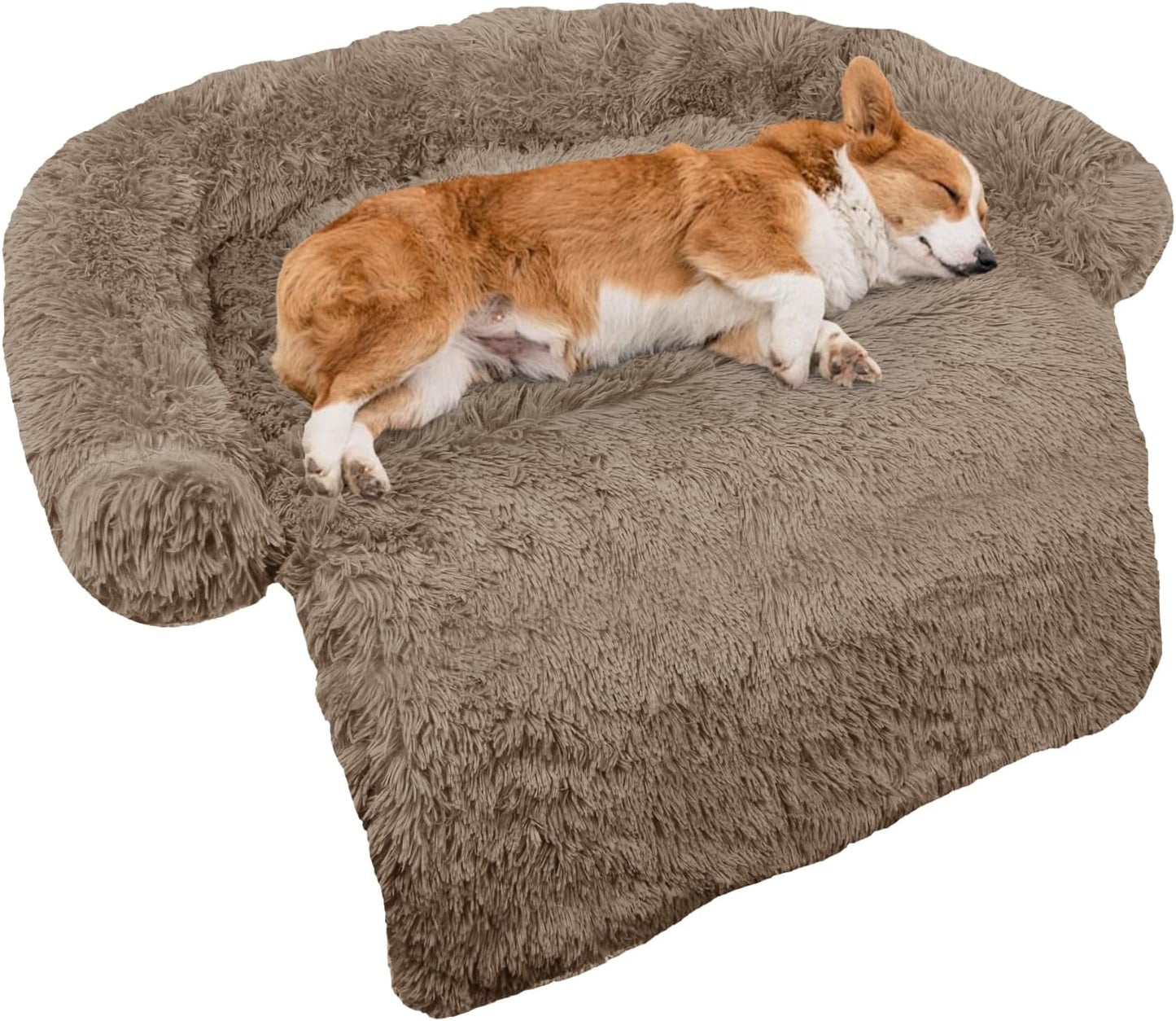 Calming Dog Bed Fluffy Plush Dog Mat for Furniture Protector with Removable Washable Cover for Large Medium Small Dogs and Cats (Medium(41x37x6), Camel)