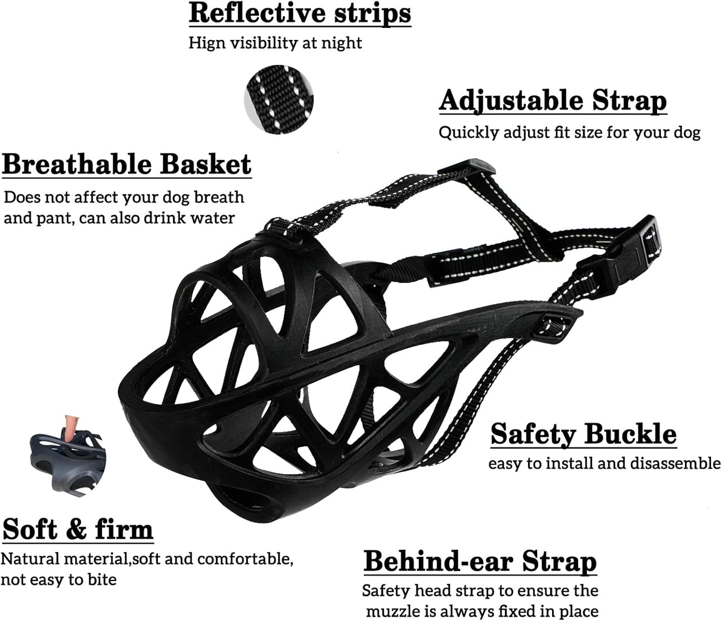 Dog Muzzle, Breathable Basket and Soft Cage Black Dog Mouth Cover,Anti-Biting, Barking and Chewing for Small Medium Large Dogs, 1 Pack Poop Bags for Dogs (Medium)